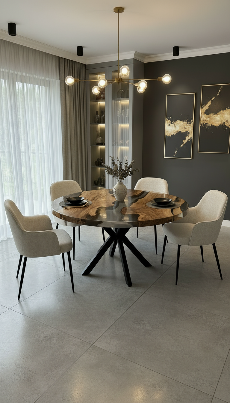 Blue epoxy sofa table 60x18x40 and  60x32 by standard dining height for Spencer