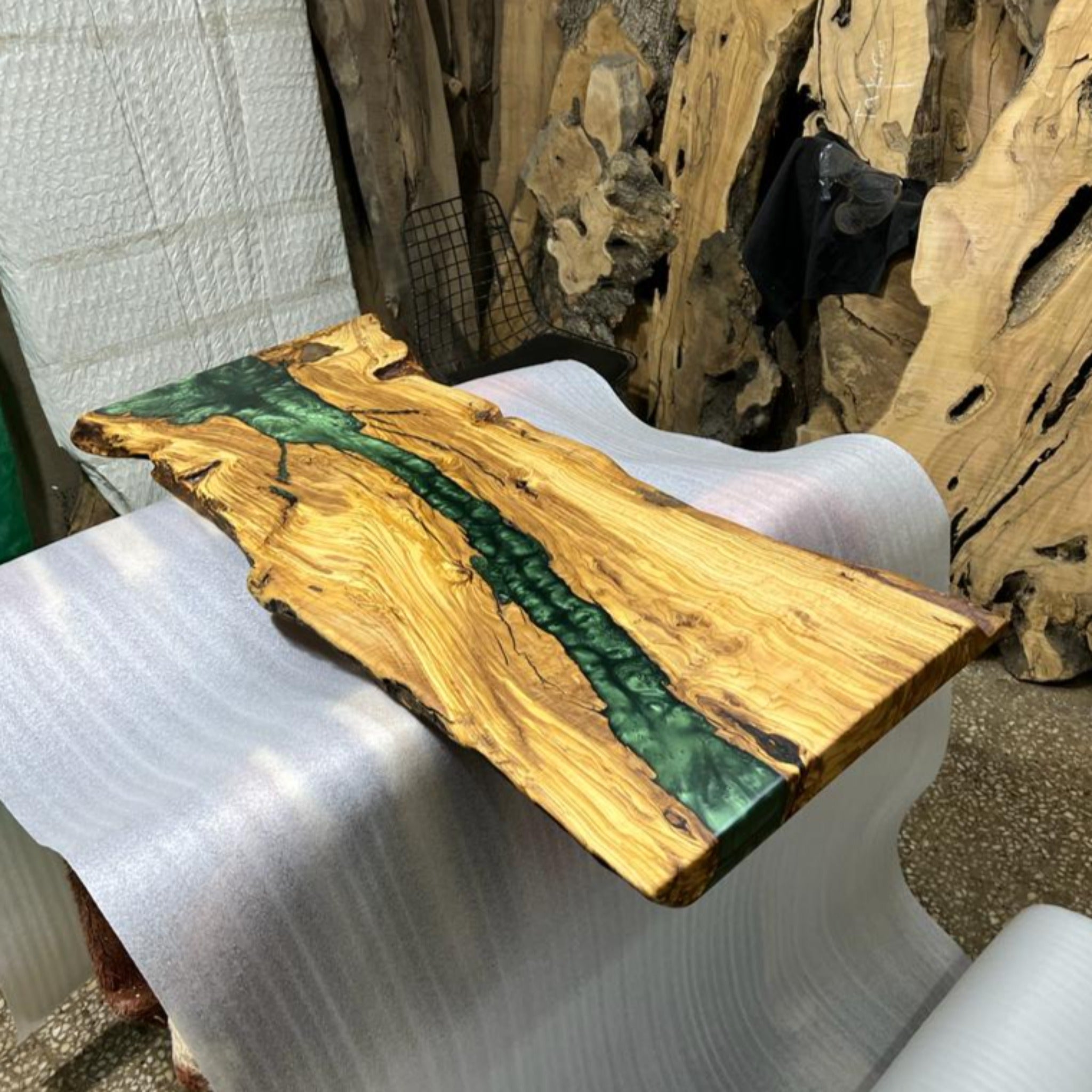 Epoxy Olive Resin Coffee Table, Custom Live edge Olive Wood Slab - Coffee table - Iron's Custom Wood