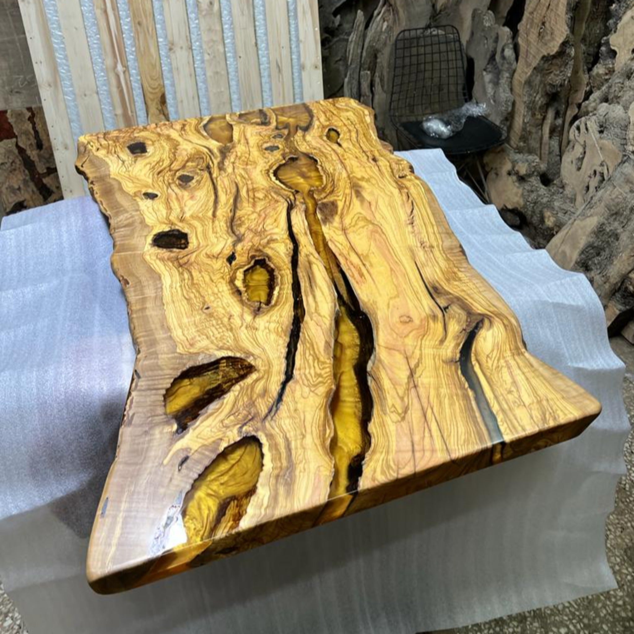 Epoxy Olive Resin Coffee Table, Custom Live edge Olive Wood Slab - Coffee table - Iron's Custom Wood