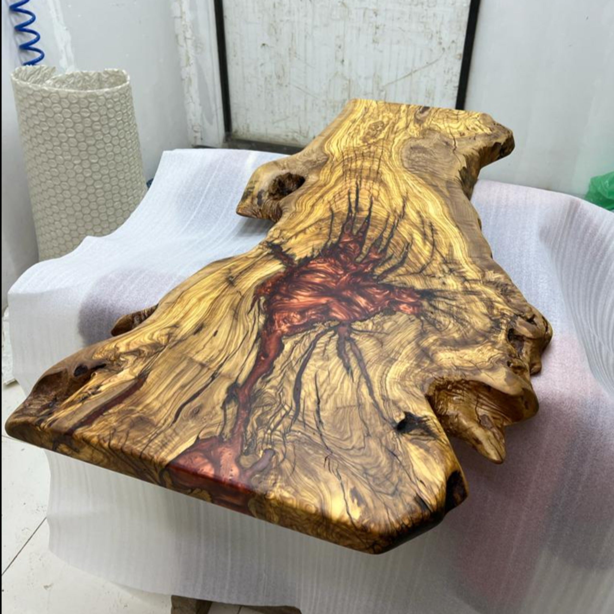 Epoxy Olive Resin Coffee Table, Custom Live edge Olive Wood Slab - Coffee table - Iron's Custom Wood