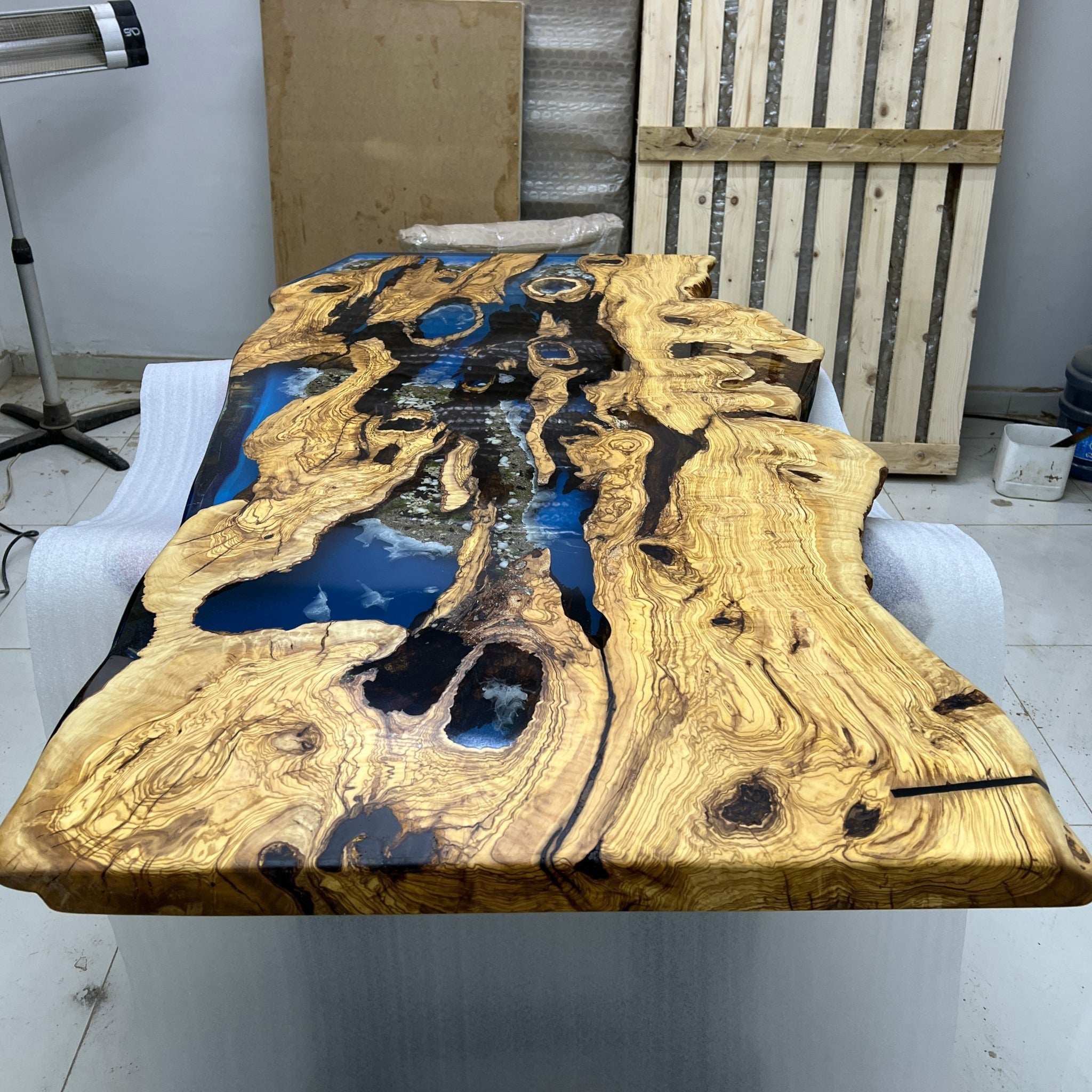 Epoxy Olive Resin Coffee Table, Custom Live edge Olive Wood Slab - Coffee table - Iron's Custom Wood