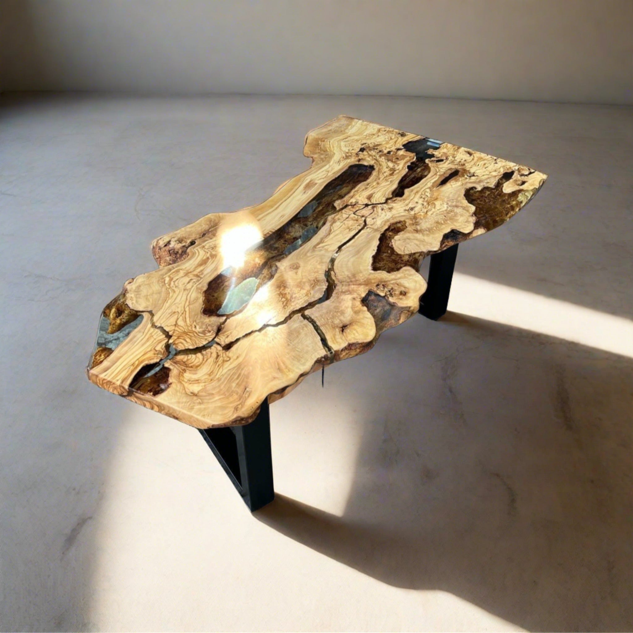Epoxy Olive Resin Coffee Table, Custom Live edge Olive Wood Slab - Coffee table - Iron's Custom Wood