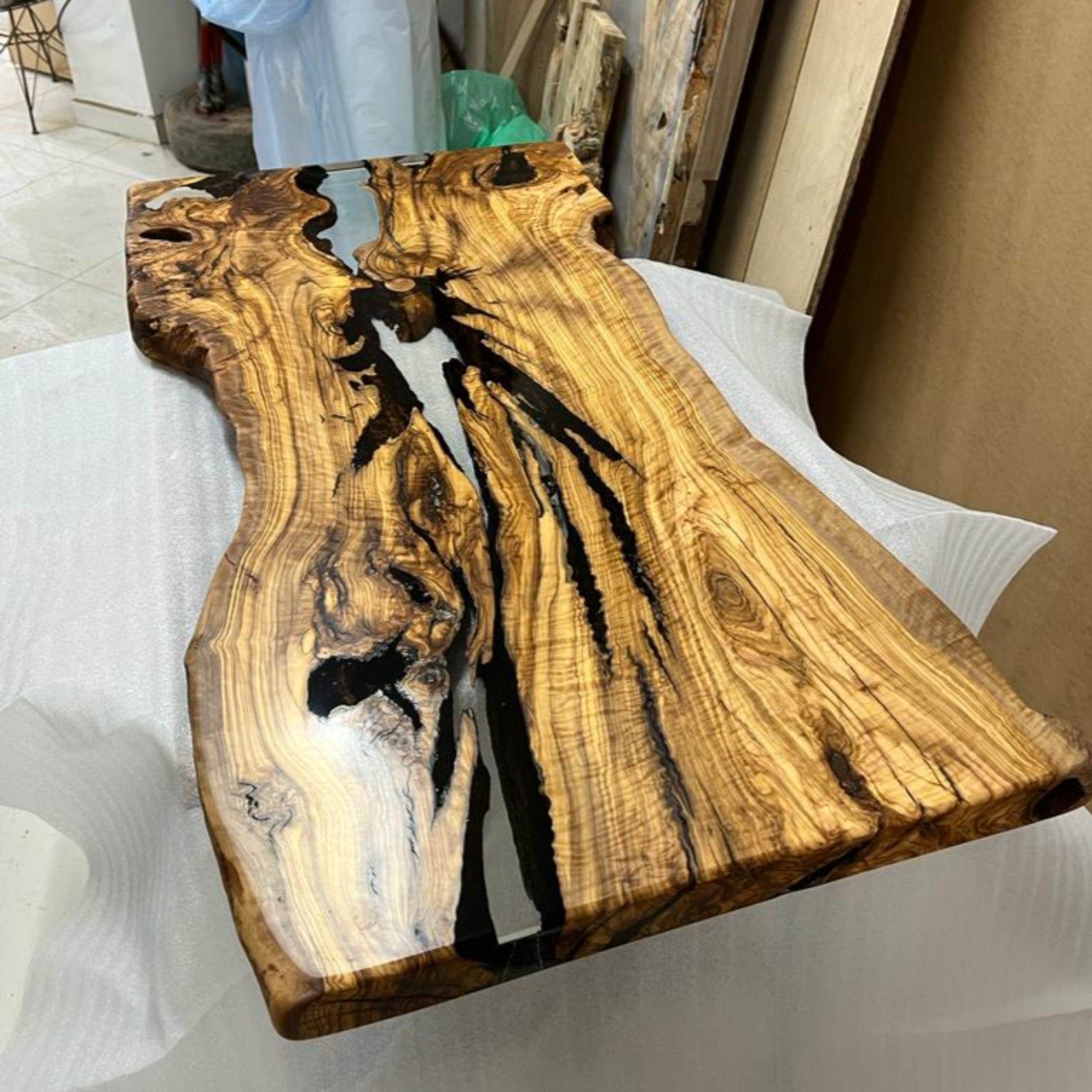 Epoxy Olive Resin Coffee Table, Custom Live edge Olive Wood Slab - Coffee table - Iron's Custom Wood