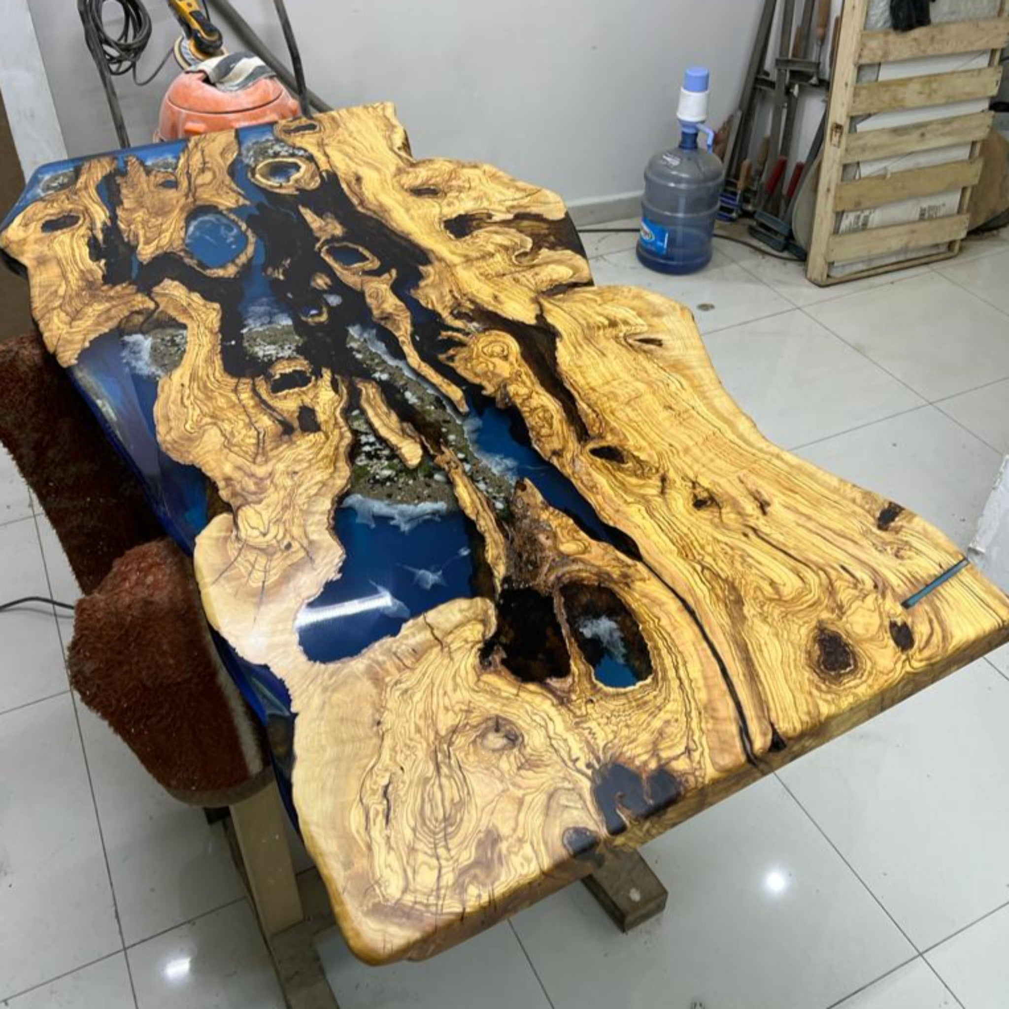 Epoxy Olive Resin Coffee Table, Custom Live edge Olive Wood Slab - Coffee table - Iron's Custom Wood