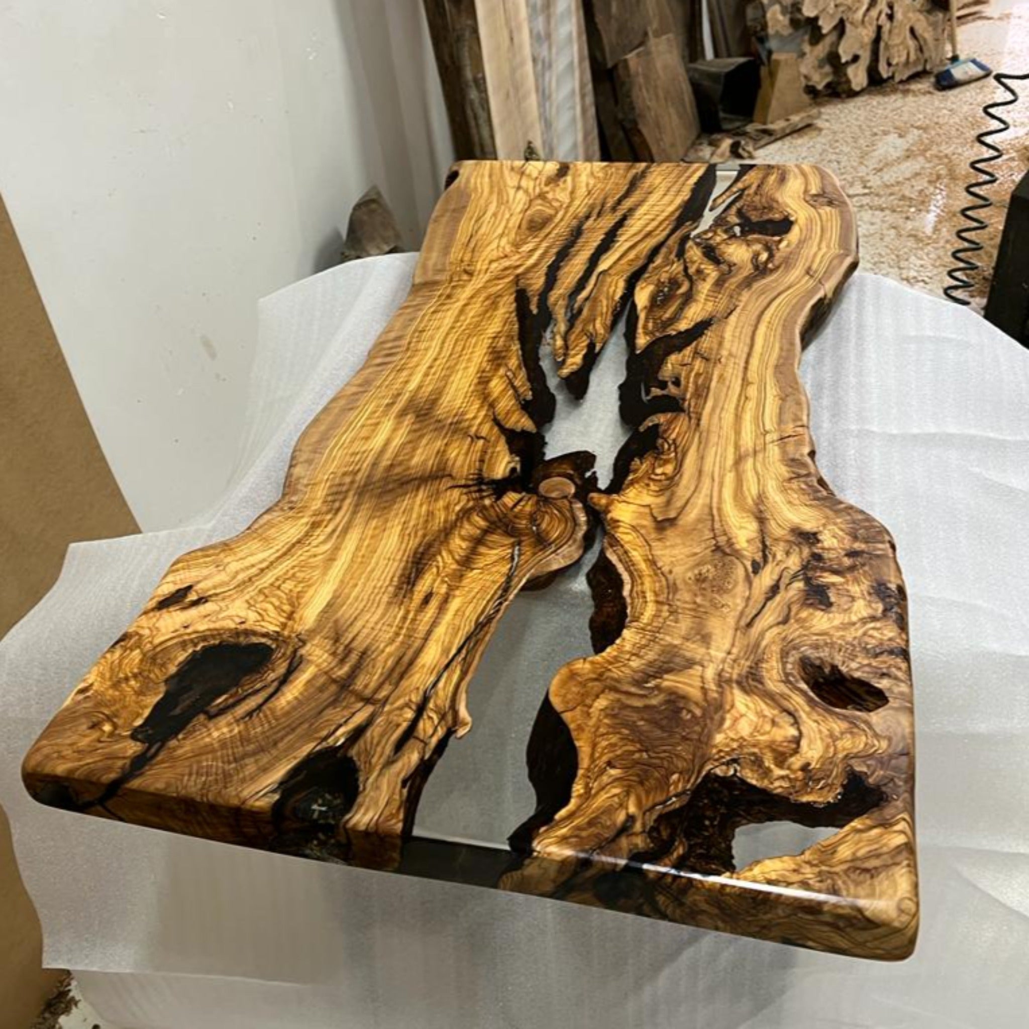 Epoxy Olive Resin Coffee Table, Custom Live edge Olive Wood Slab - Coffee table - Iron's Custom Wood