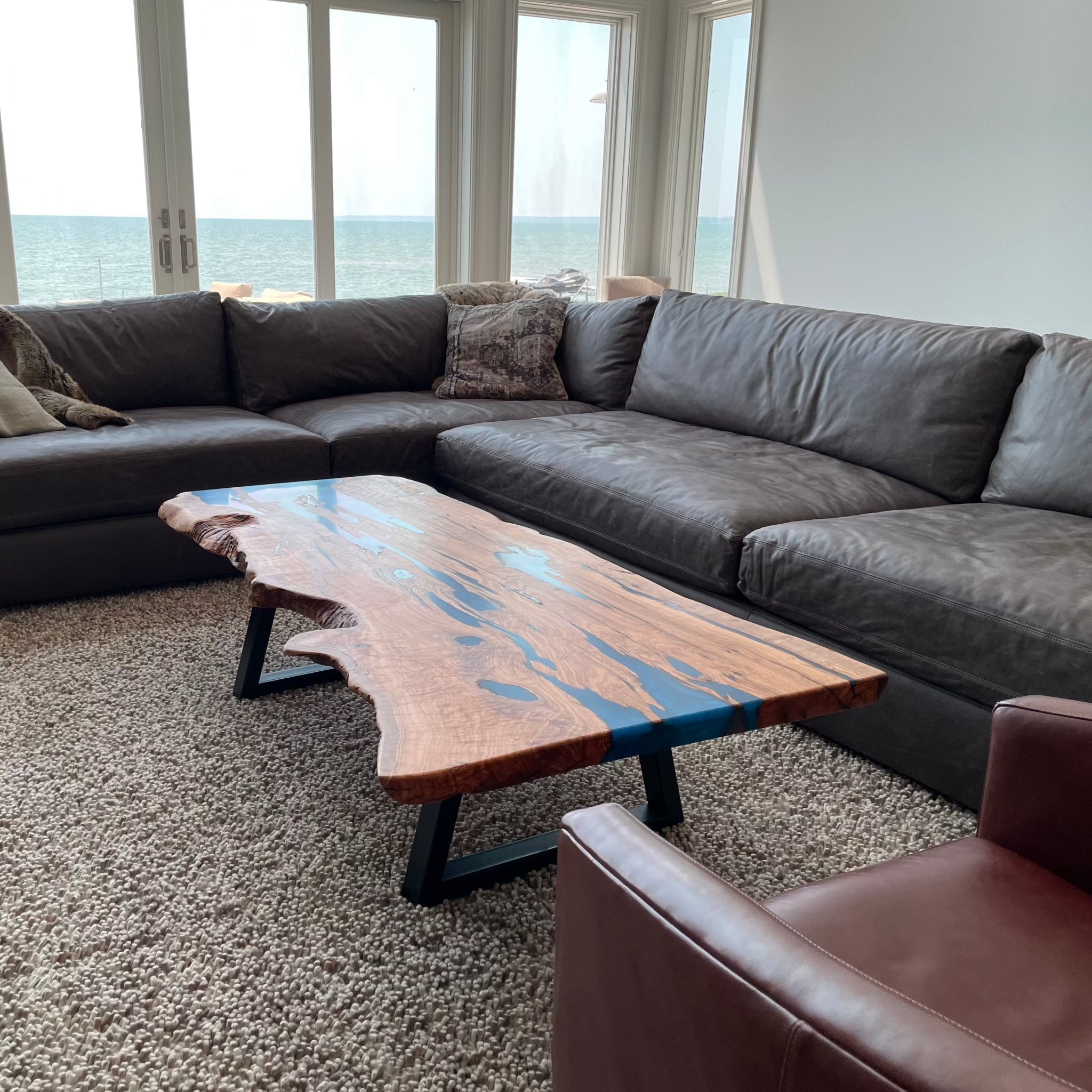 Epoxy Olive Resin Coffee Table, Custom Live edge Olive Wood Slab