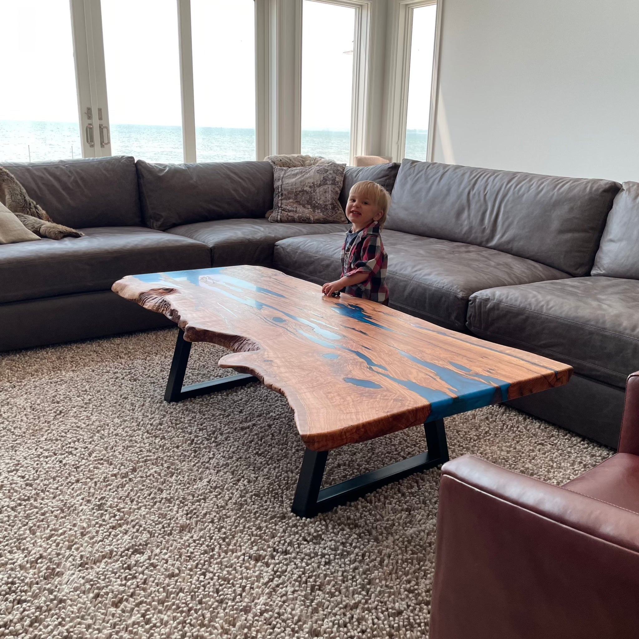 Epoxy Olive Resin Coffee Table, Custom Live edge Olive Wood Slab