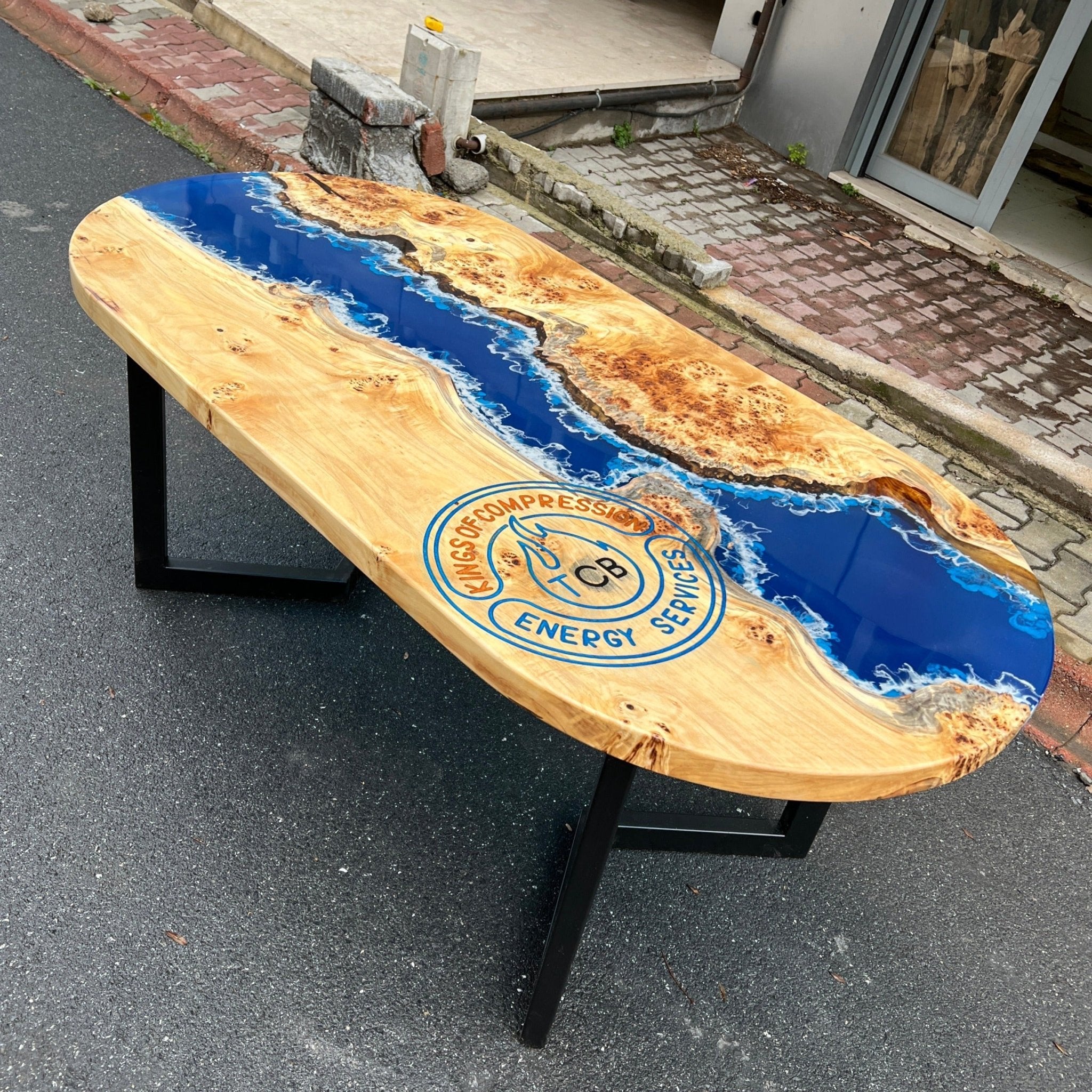 Oblong Epoxy Resin Table | Ocean Design - Kitchen & Dining Room Tables - Iron's Custom Wood