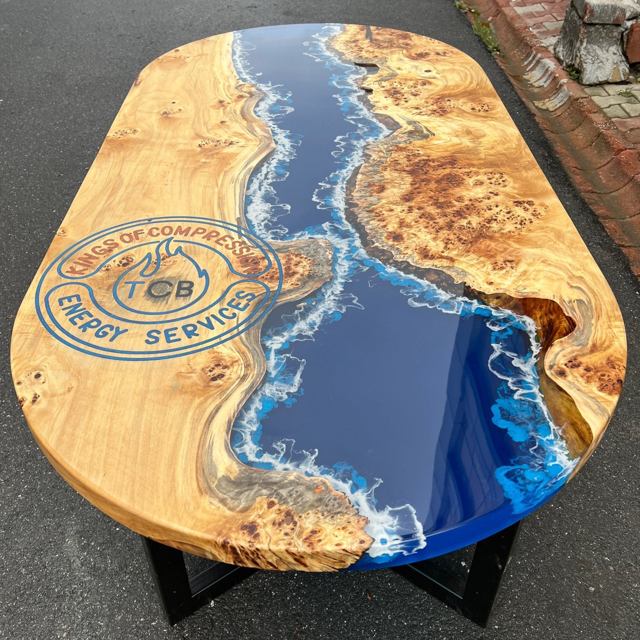 Oblong Epoxy Resin Table | Ocean Design - Kitchen & Dining Room Tables - Iron's Custom Wood
