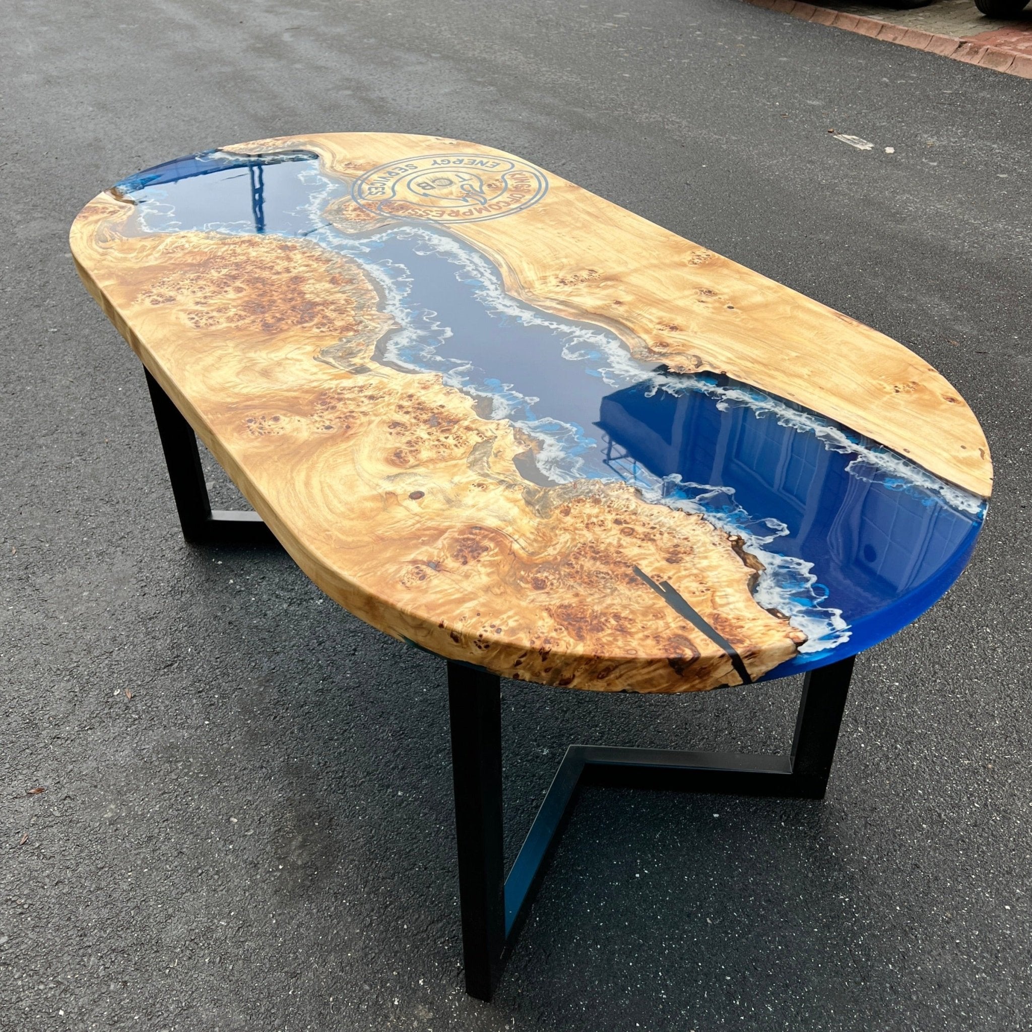 Oblong Epoxy Resin Table | Ocean Design - Kitchen & Dining Room Tables - Iron's Custom Wood