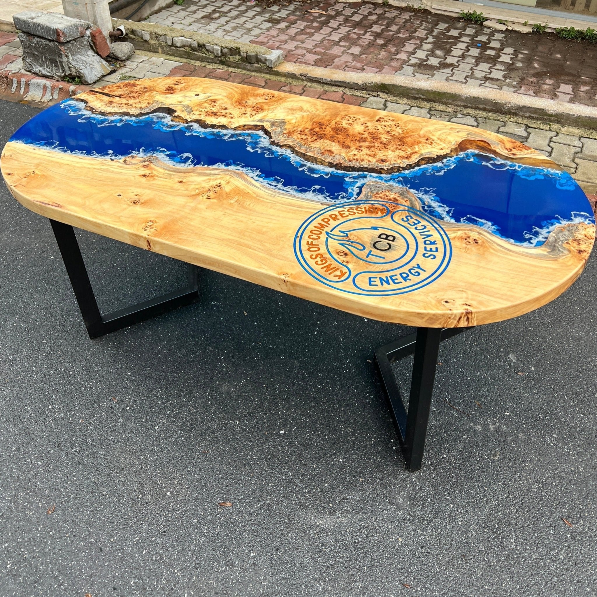 Oblong Epoxy Resin Table | Ocean Design - Kitchen & Dining Room Tables - Iron's Custom Wood