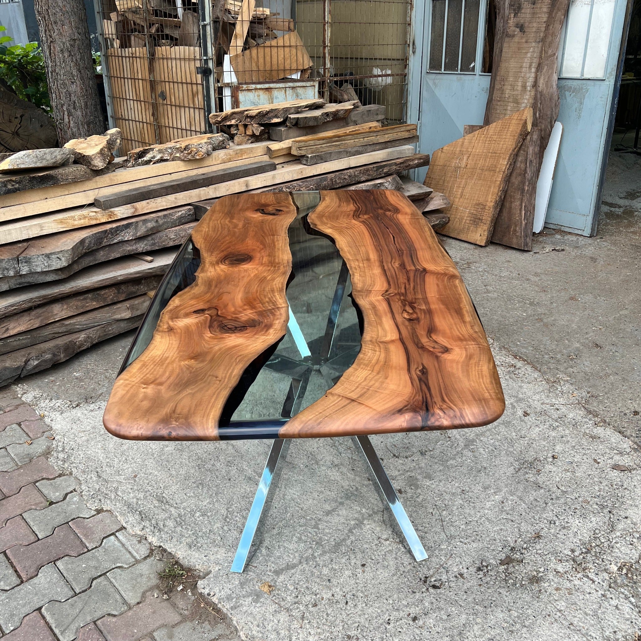 Clear Epoxy Walnut Dining Table - Kitchen & Dining Room Tables - Iron's Custom Wood