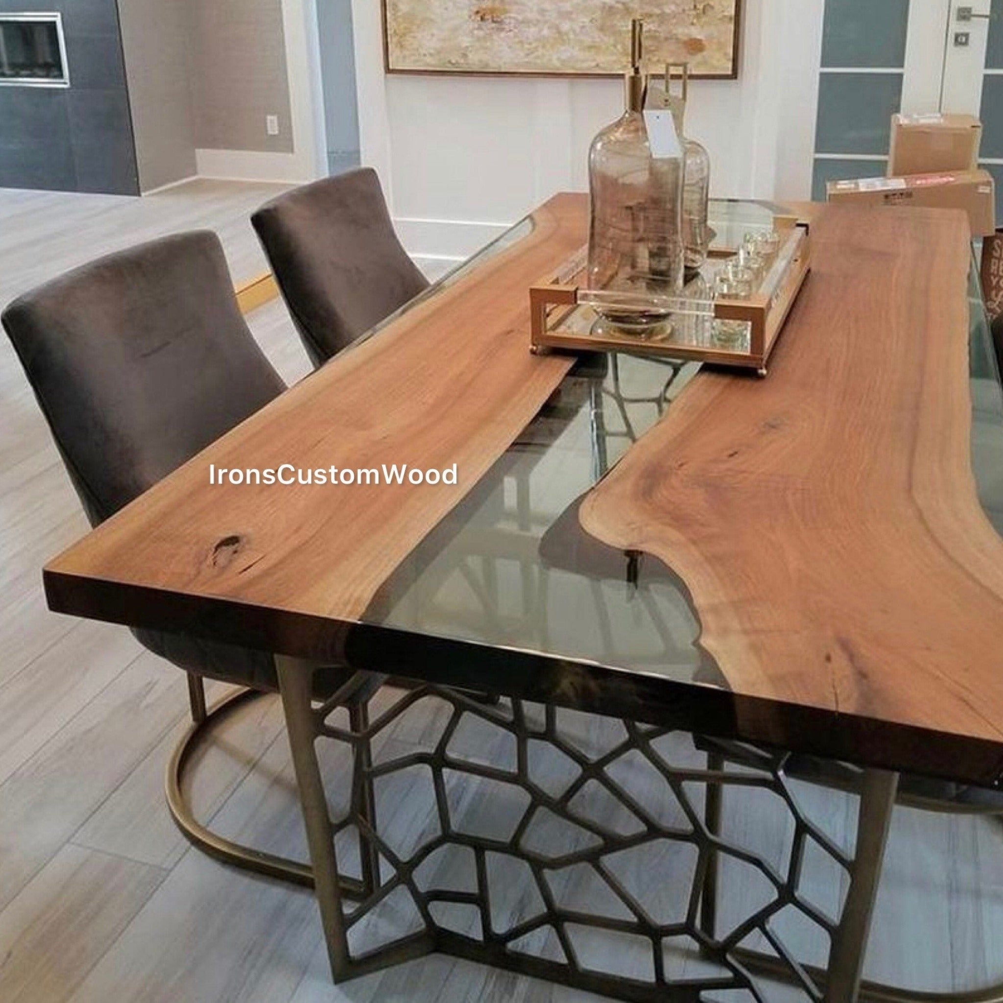 Custom Clear Live Edge Epoxy Walnut Dining Table - Kitchen & Dining Room Tables - Iron's Custom Wood