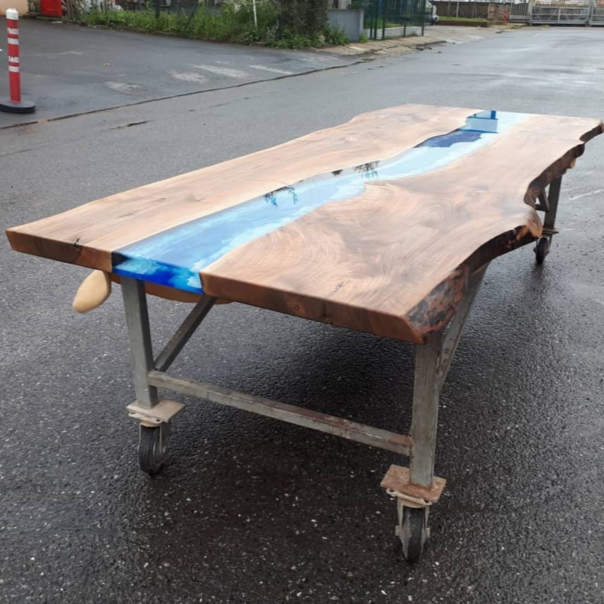 Custom Deep Blue Ocean Epoxy Table - Iron's Custom Wood