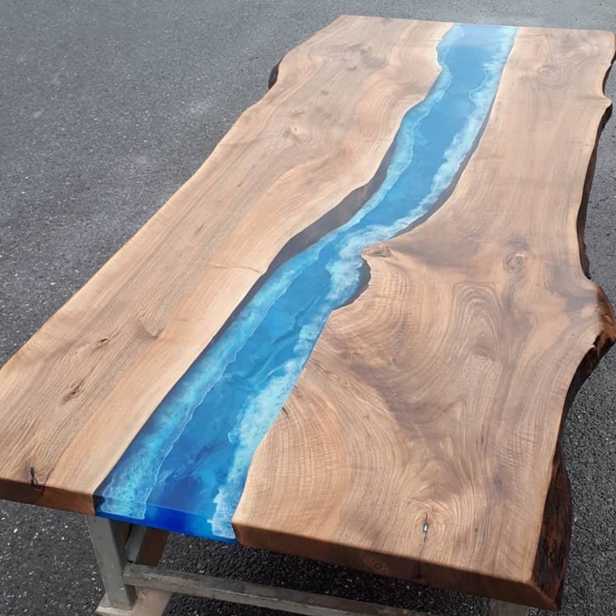 Custom Deep Blue Ocean Epoxy Table - Iron's Custom Wood