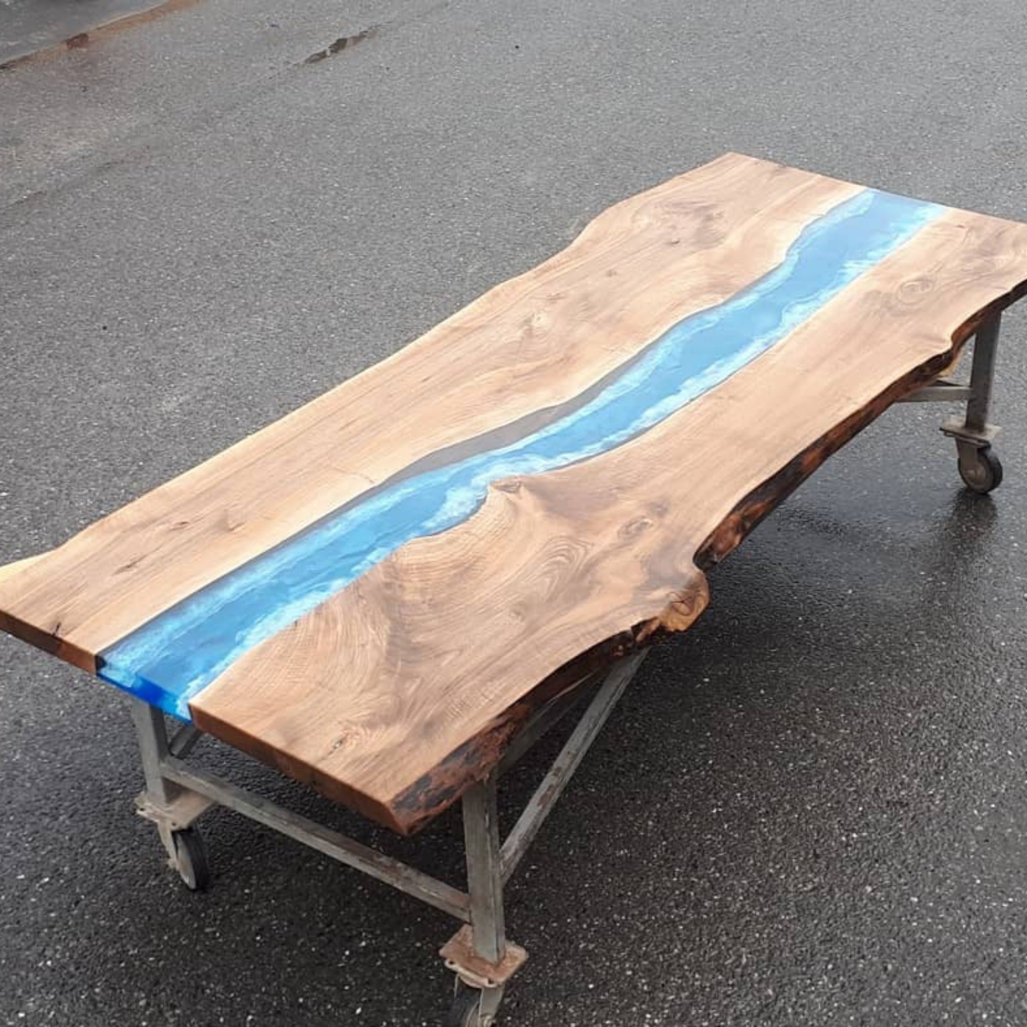 Custom Deep Blue Ocean Epoxy Table - Iron's Custom Wood