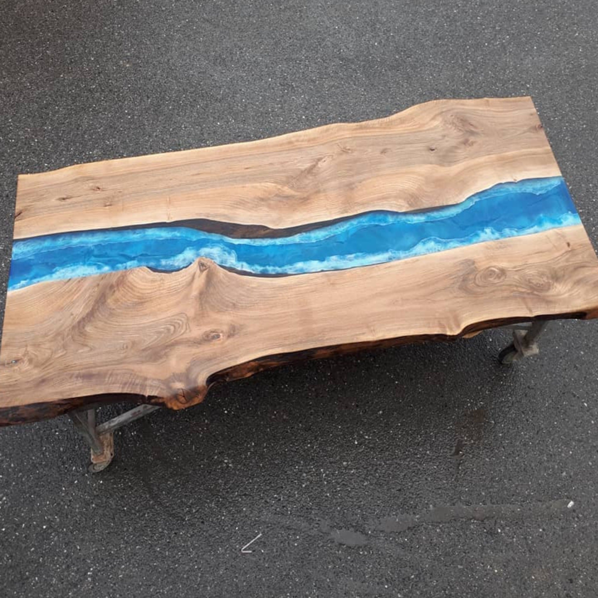Custom Deep Blue Ocean Epoxy Table - Iron's Custom Wood