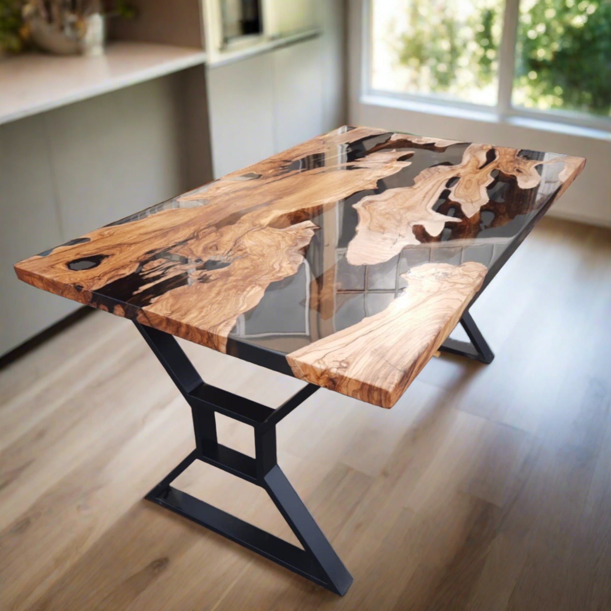 Custom Live Edge Epoxy Resin Dining Table - Iron's Custom Wood