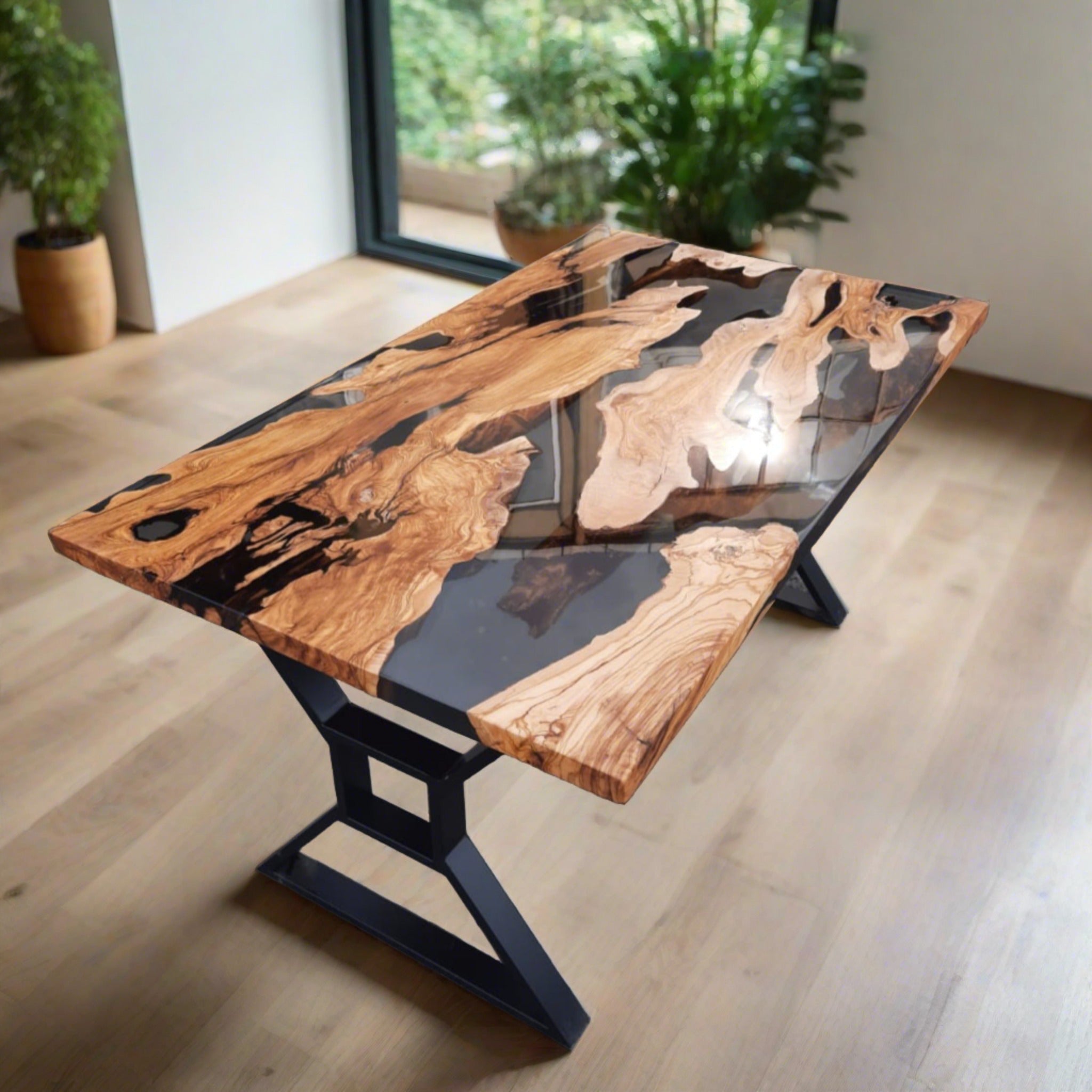 Custom Live Edge Epoxy Resin Dining Table - Iron's Custom Wood