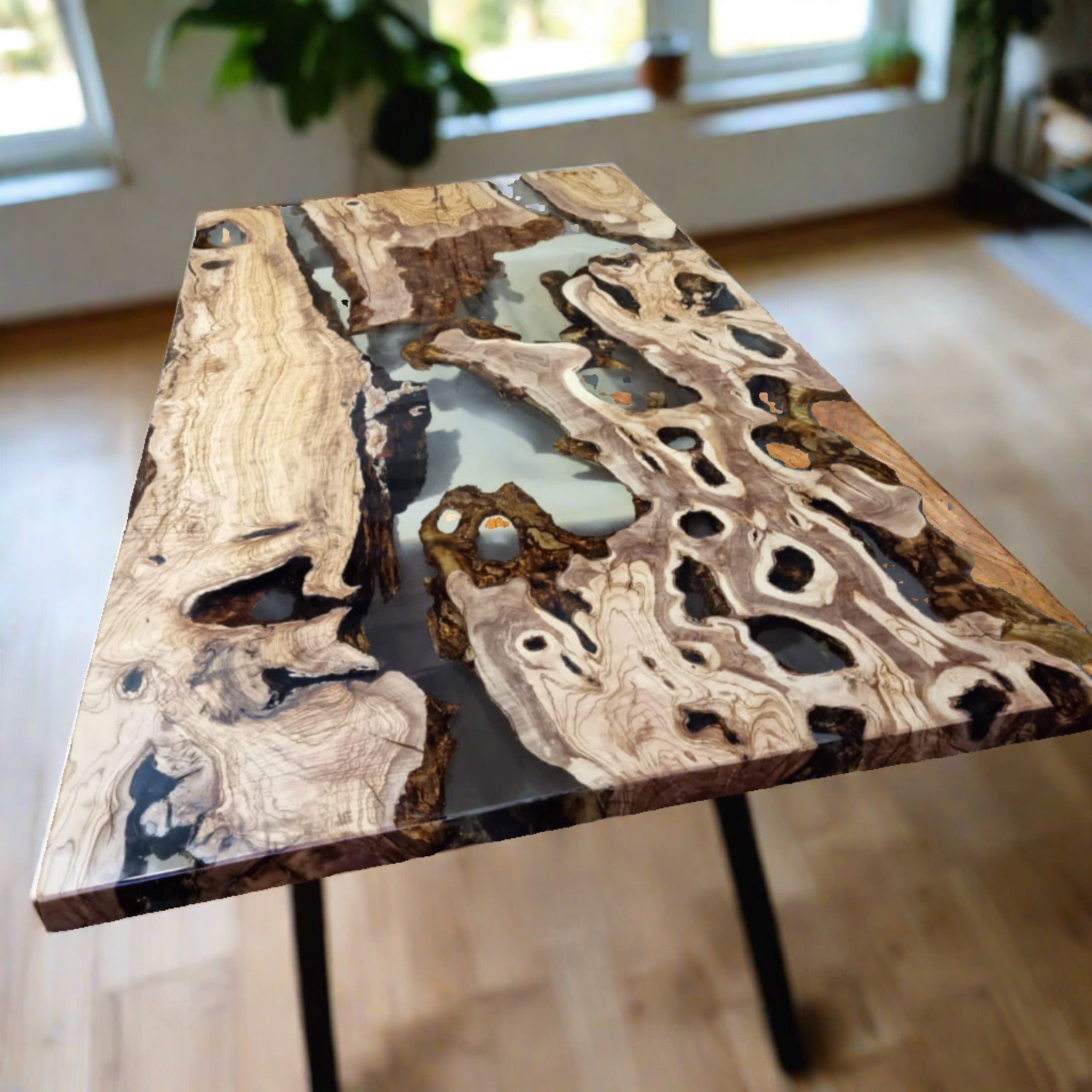 Custom Live Edge Epoxy Resin Dining Table - Iron's Custom Wood