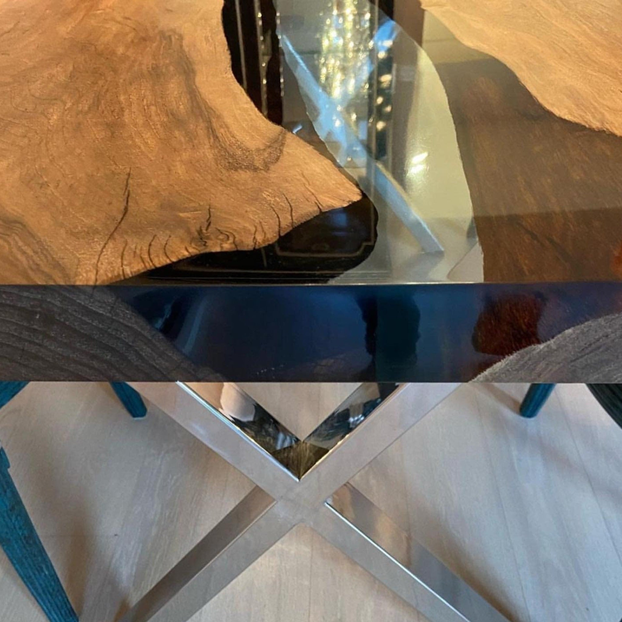 Custom Made Epoxy Table with Clear Resin - Iron's Custom Wood