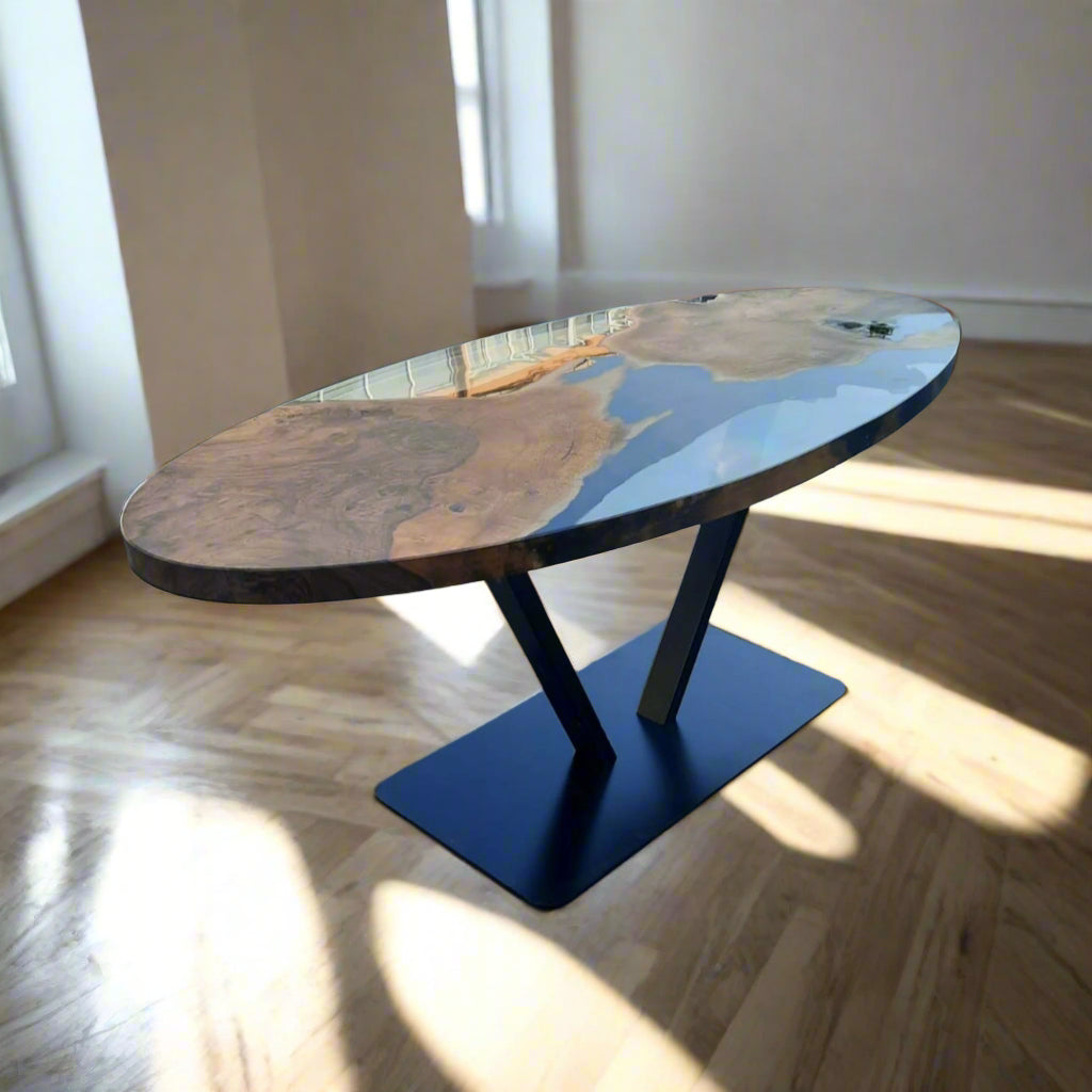 Custom Walnut Epoxy Oval Dining Table - Epoxy resin and walnut wood - Iron's Custom Wood