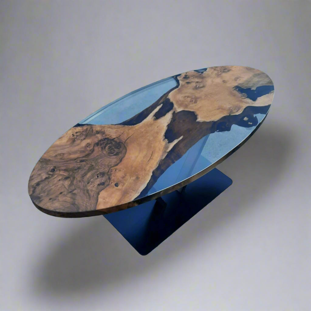 Custom Walnut Epoxy Oval Dining Table - Epoxy resin and walnut wood - Iron's Custom Wood