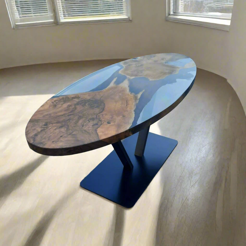 Custom Walnut Epoxy Oval Dining Table - Epoxy resin and walnut wood - Iron's Custom Wood