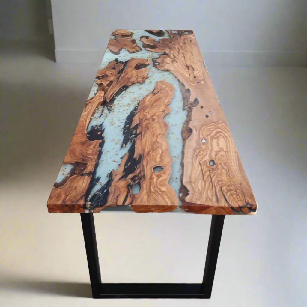 Custom White Epoxy Resin Table - Iron's Custom Wood