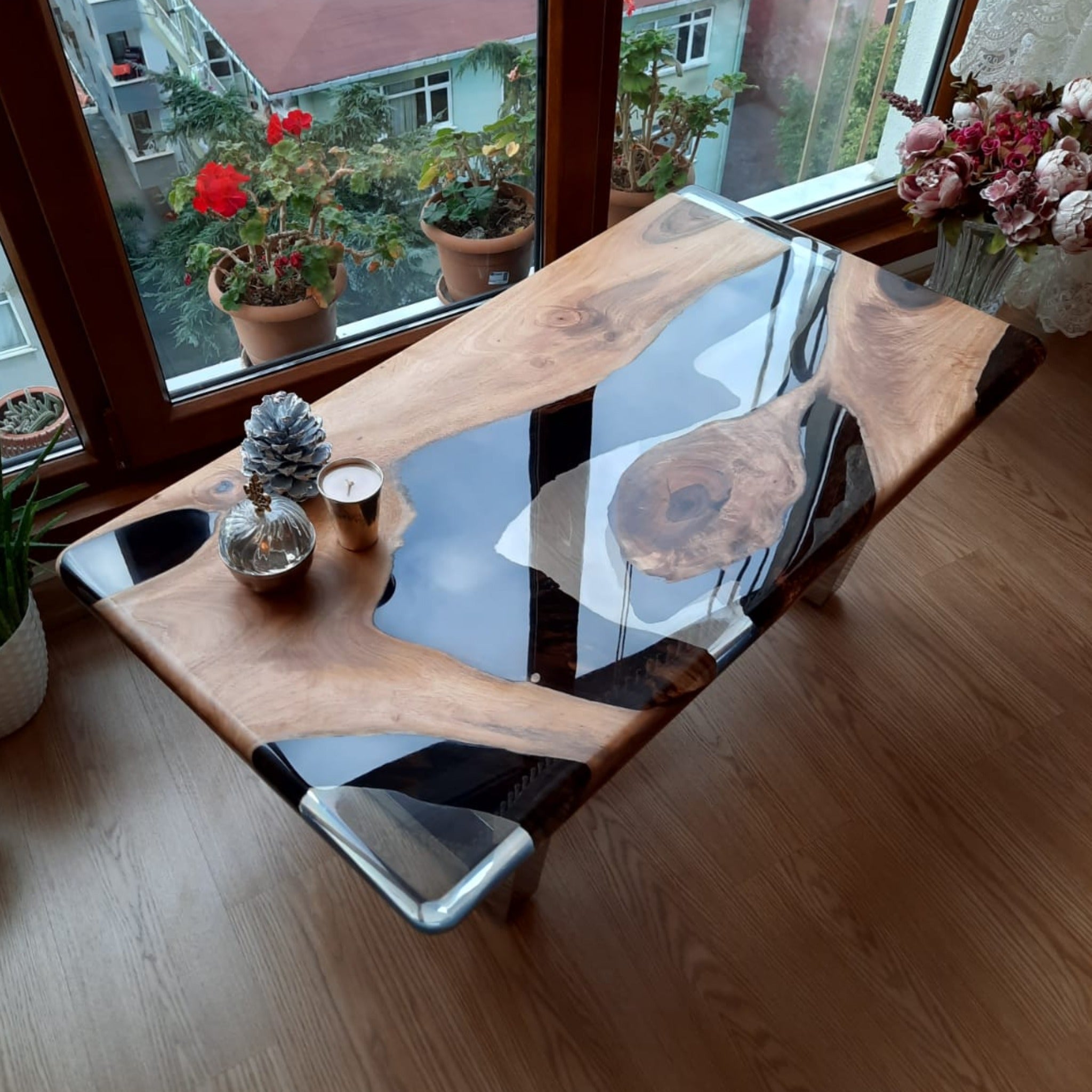 Epoxy Coffee Table with Clear Resin River - Coffee table - Iron's Custom Wood