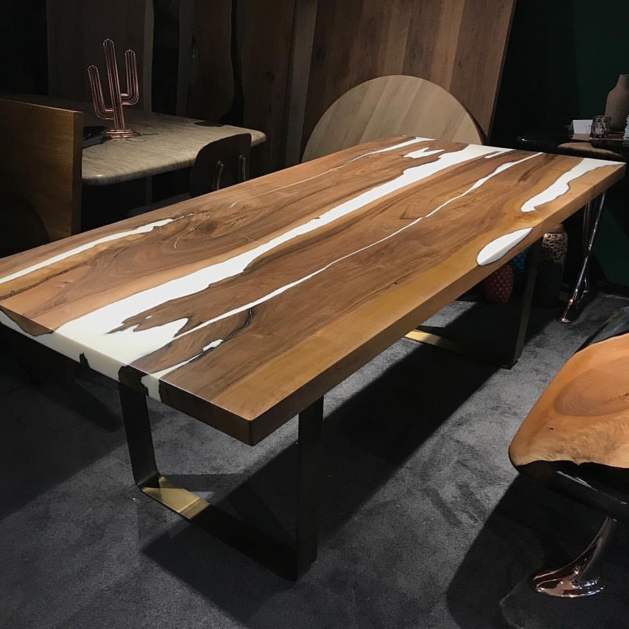 Epoxy Dining White Resin Table - Iron's Custom Wood