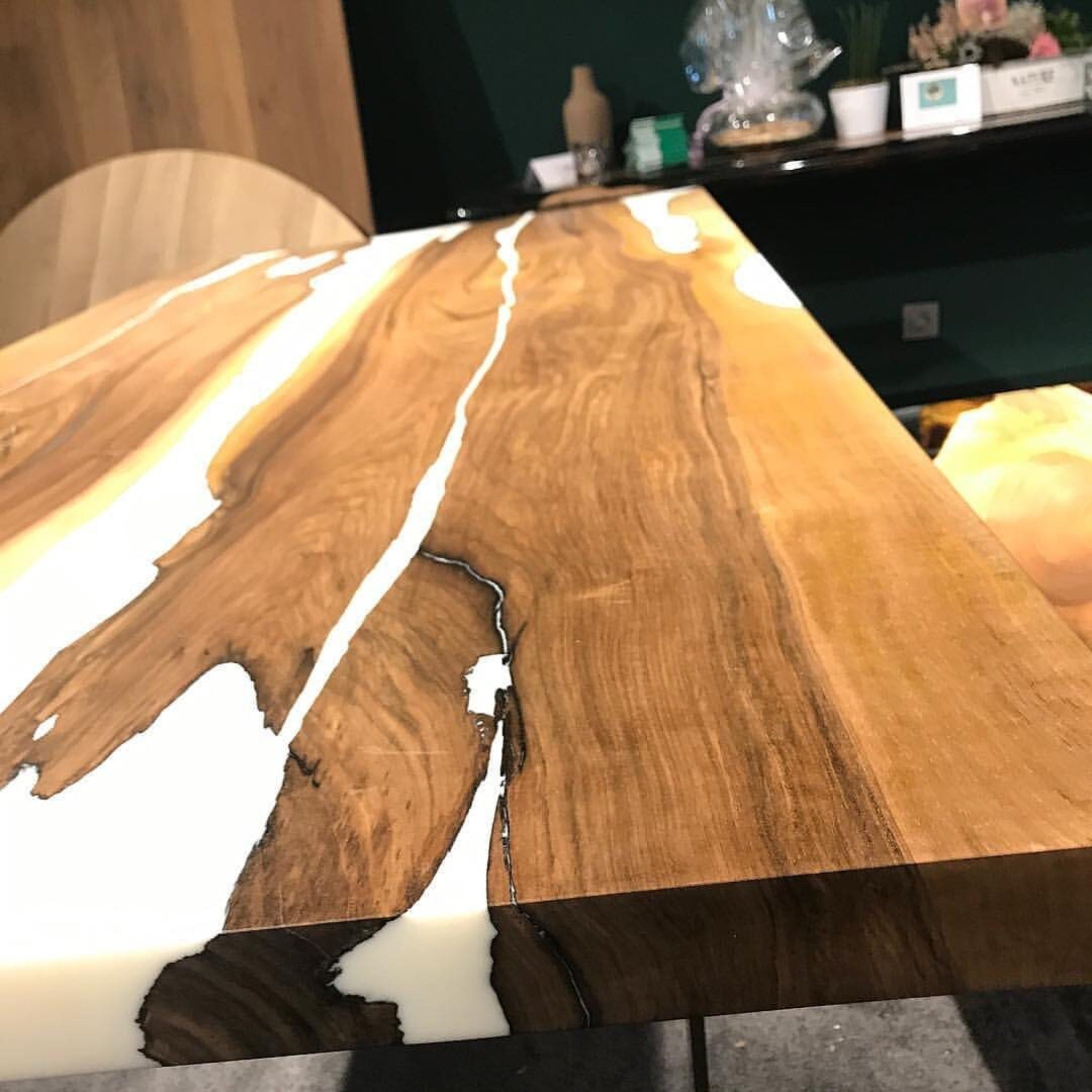 Epoxy Dining White Resin Table - Iron's Custom Wood