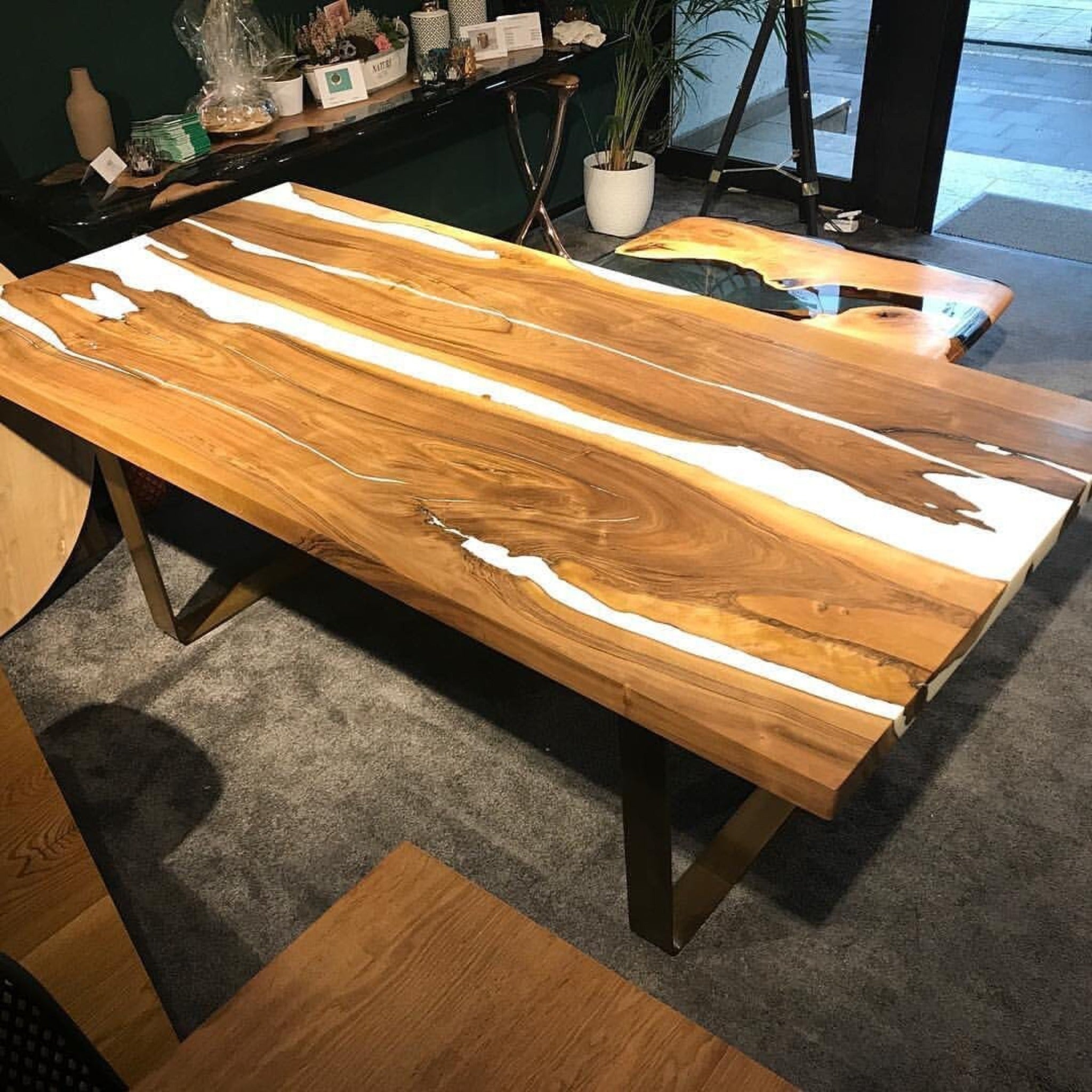 Epoxy Dining White Resin Table - Iron's Custom Wood