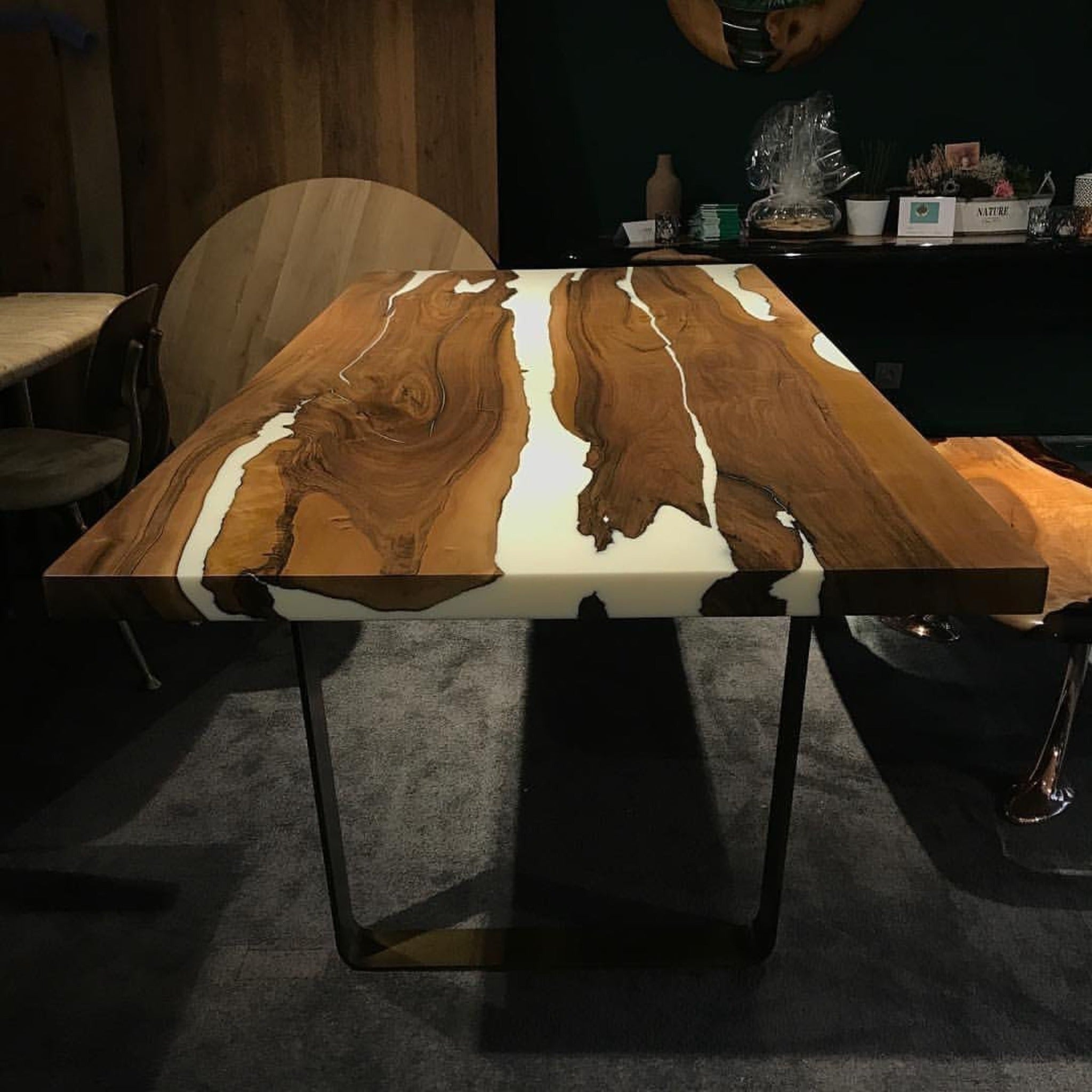 Epoxy Dining White Resin Table - Iron's Custom Wood