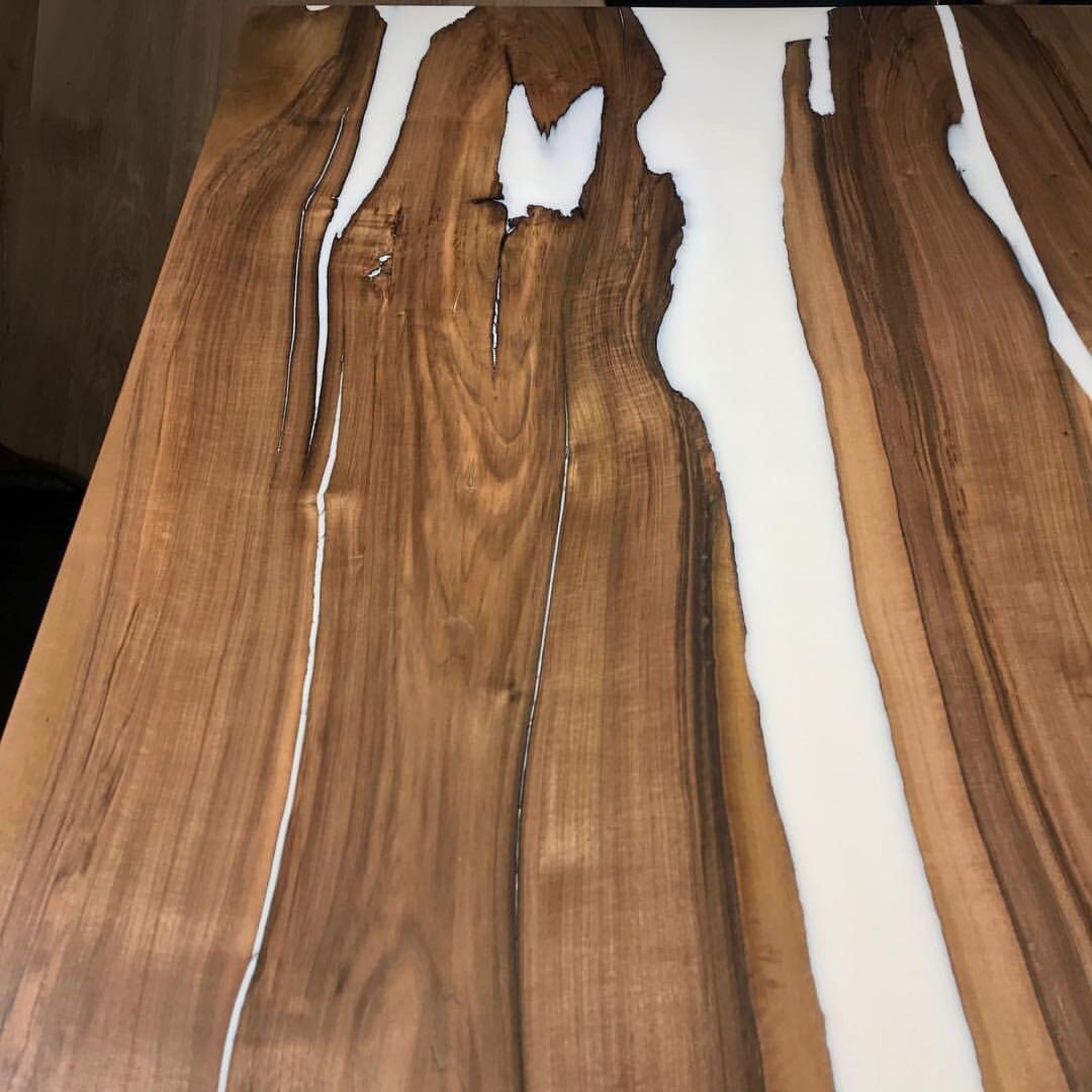 Epoxy Dining White Resin Table - Iron's Custom Wood