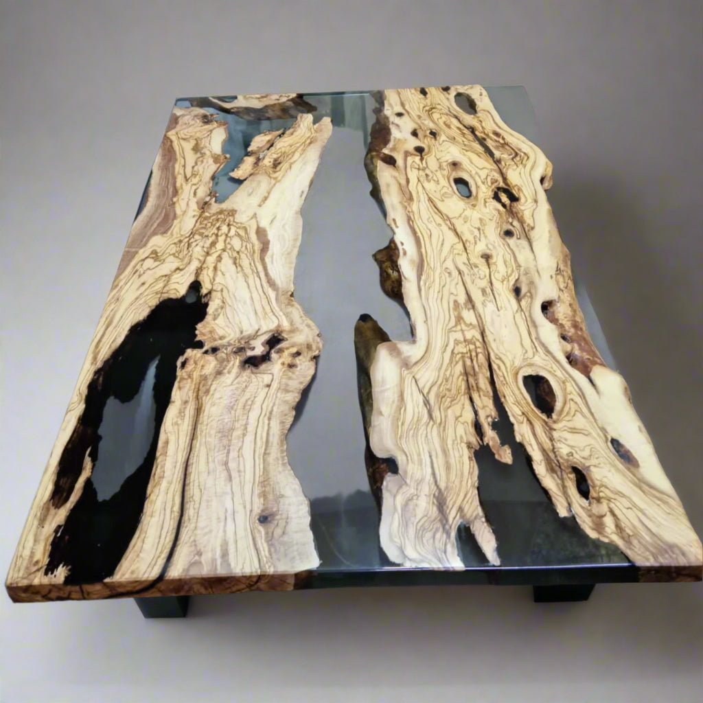 Live Edge Olive Epoxy Table Resin Dining Table - Iron's Custom Wood