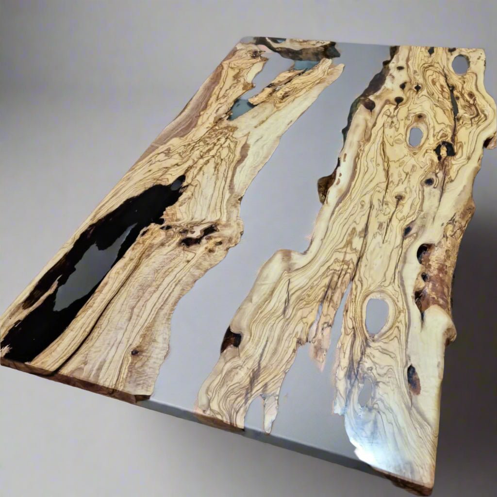 Live Edge Olive Epoxy Table Resin Dining Table - Iron's Custom Wood