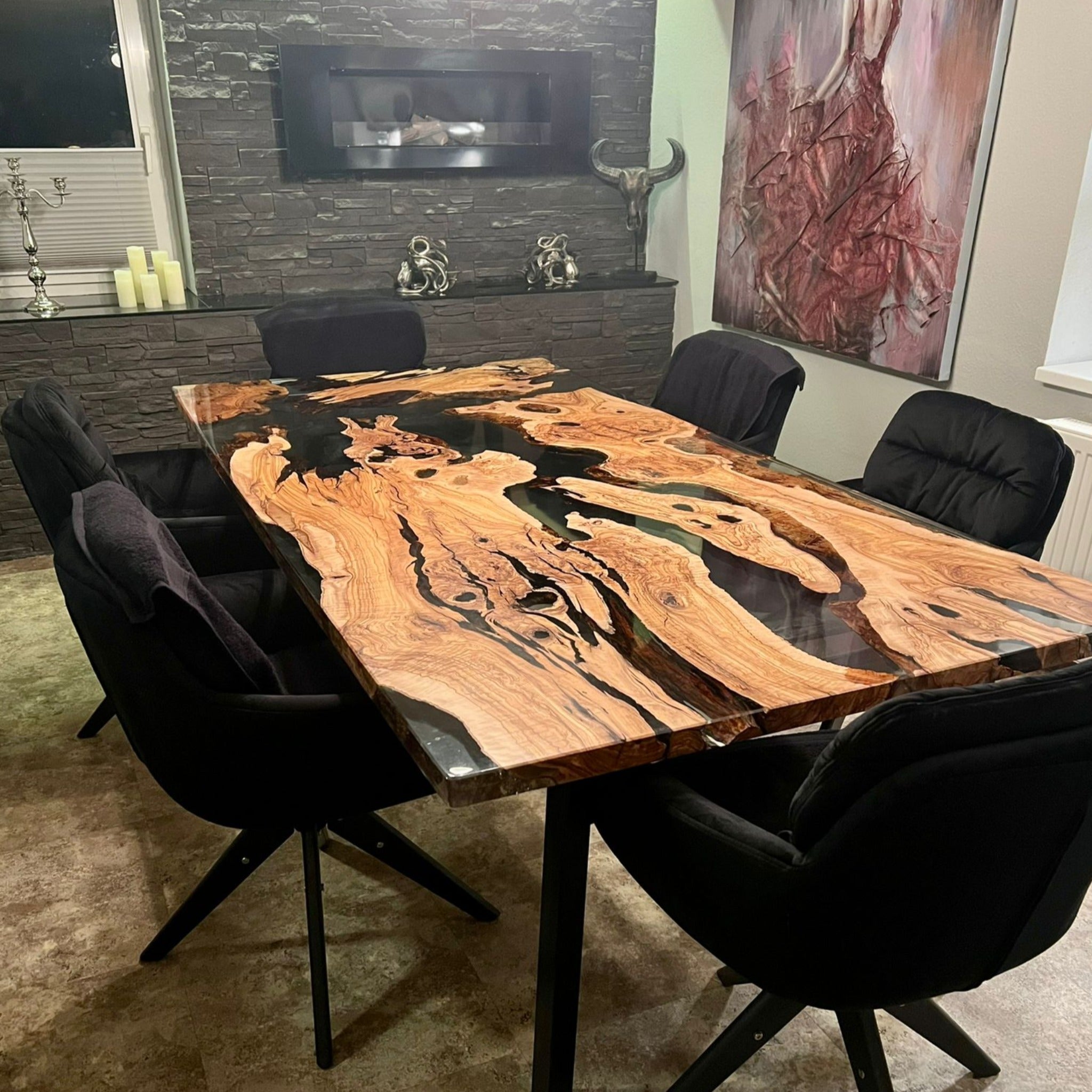 Made to order Olive Epoxy Table - Iron's Custom Wood