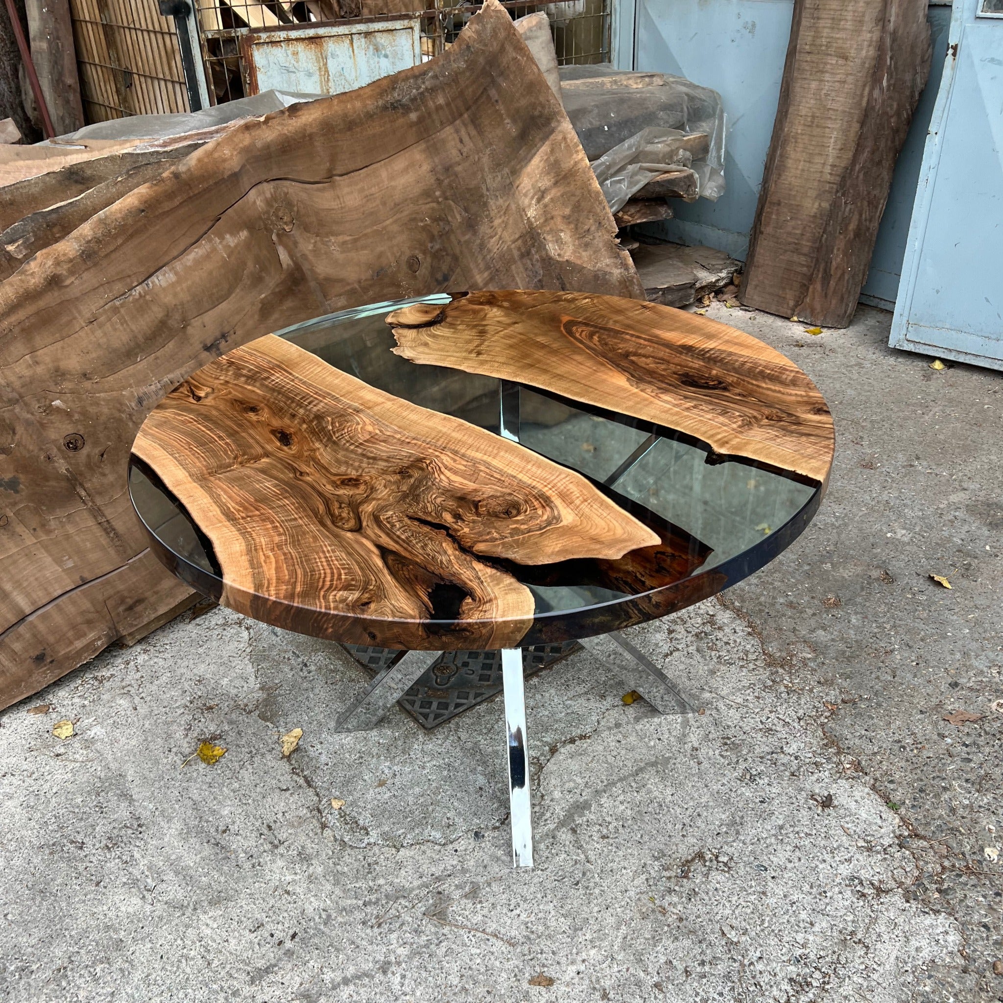 Round Epoxy Wood Dining Table - Coffee Tables - Iron's Custom Wood