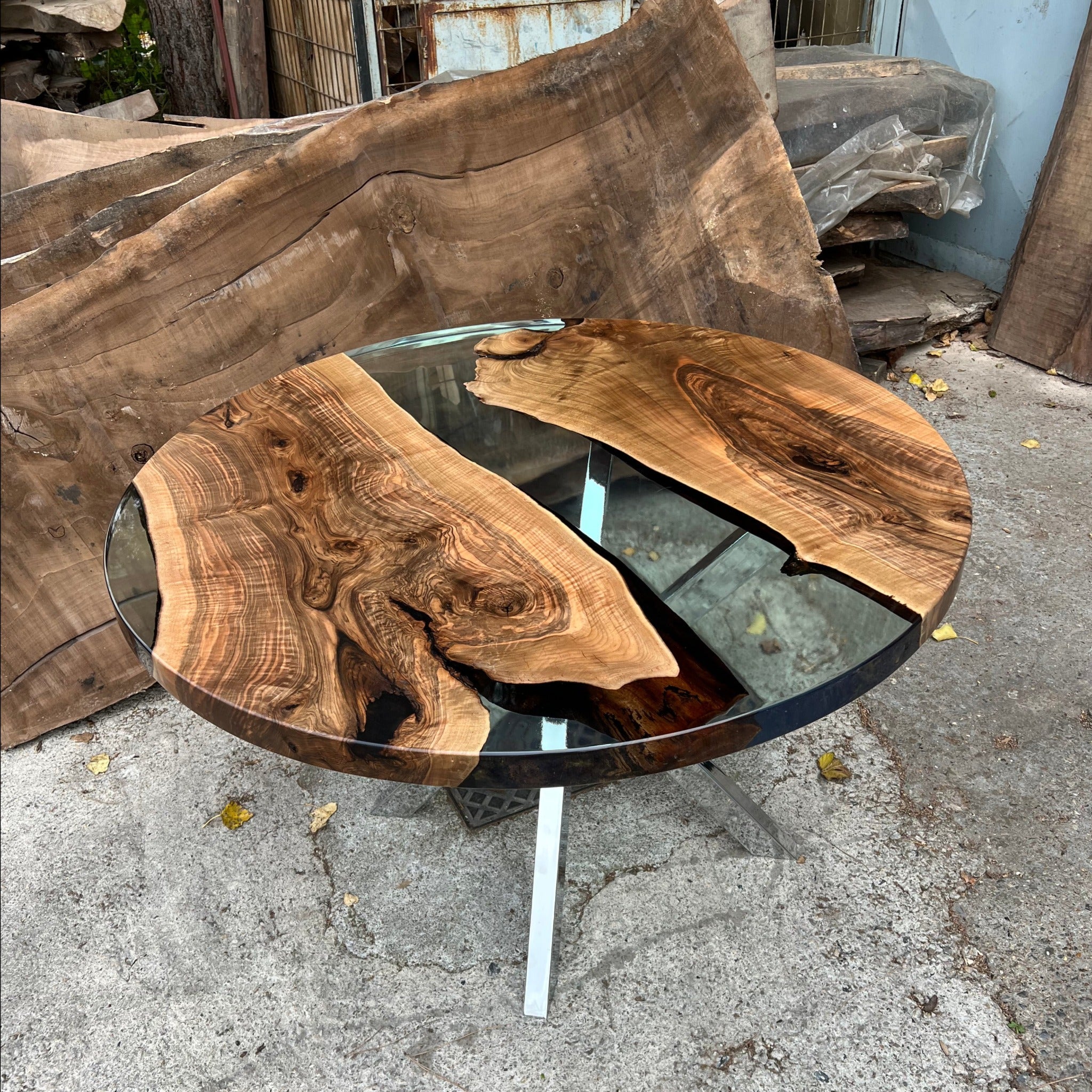 Round Epoxy Wood Dining Table - Coffee Tables - Iron's Custom Wood