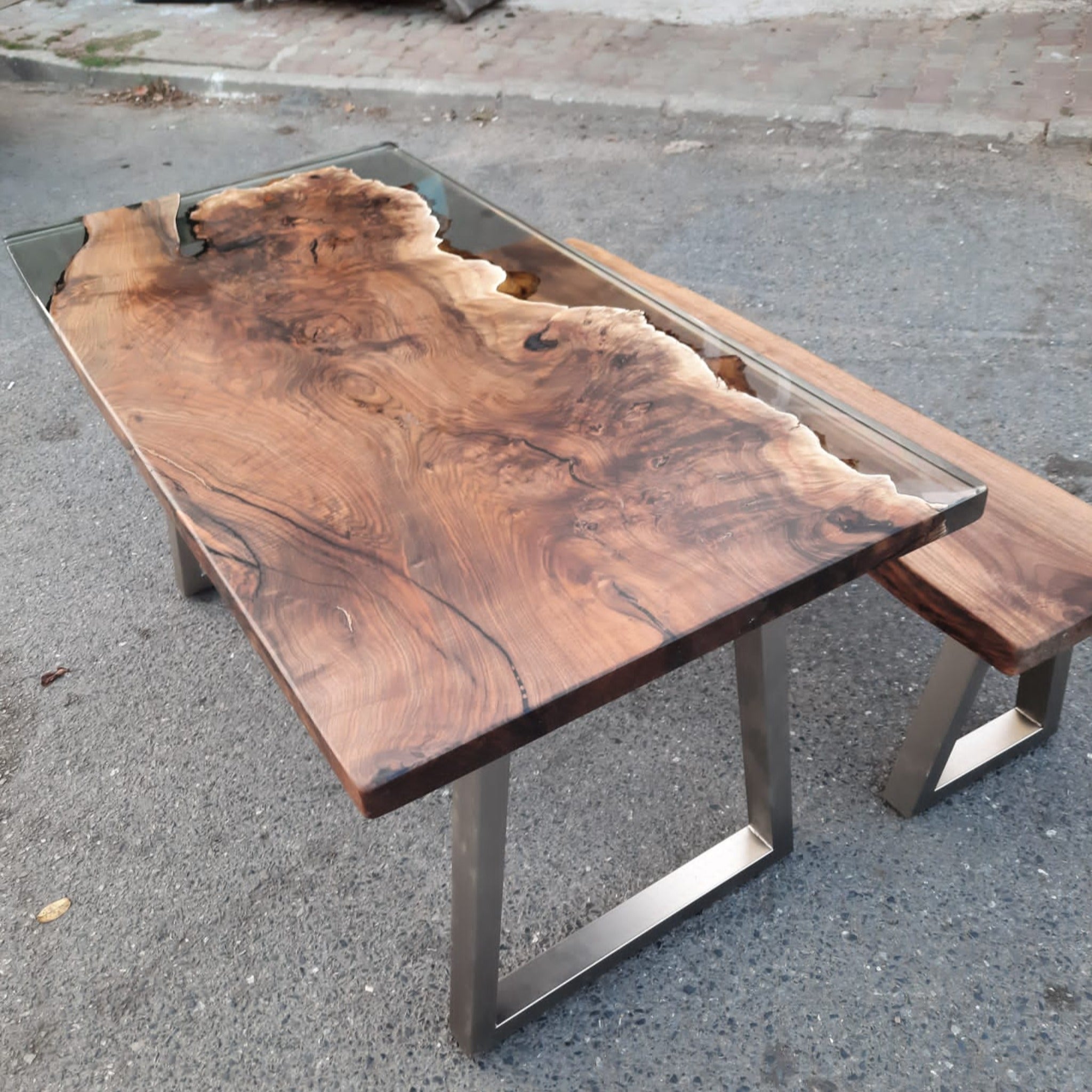 Walnut Clear Epoxy Resin Table, Custom River Table - Iron's Custom Wood