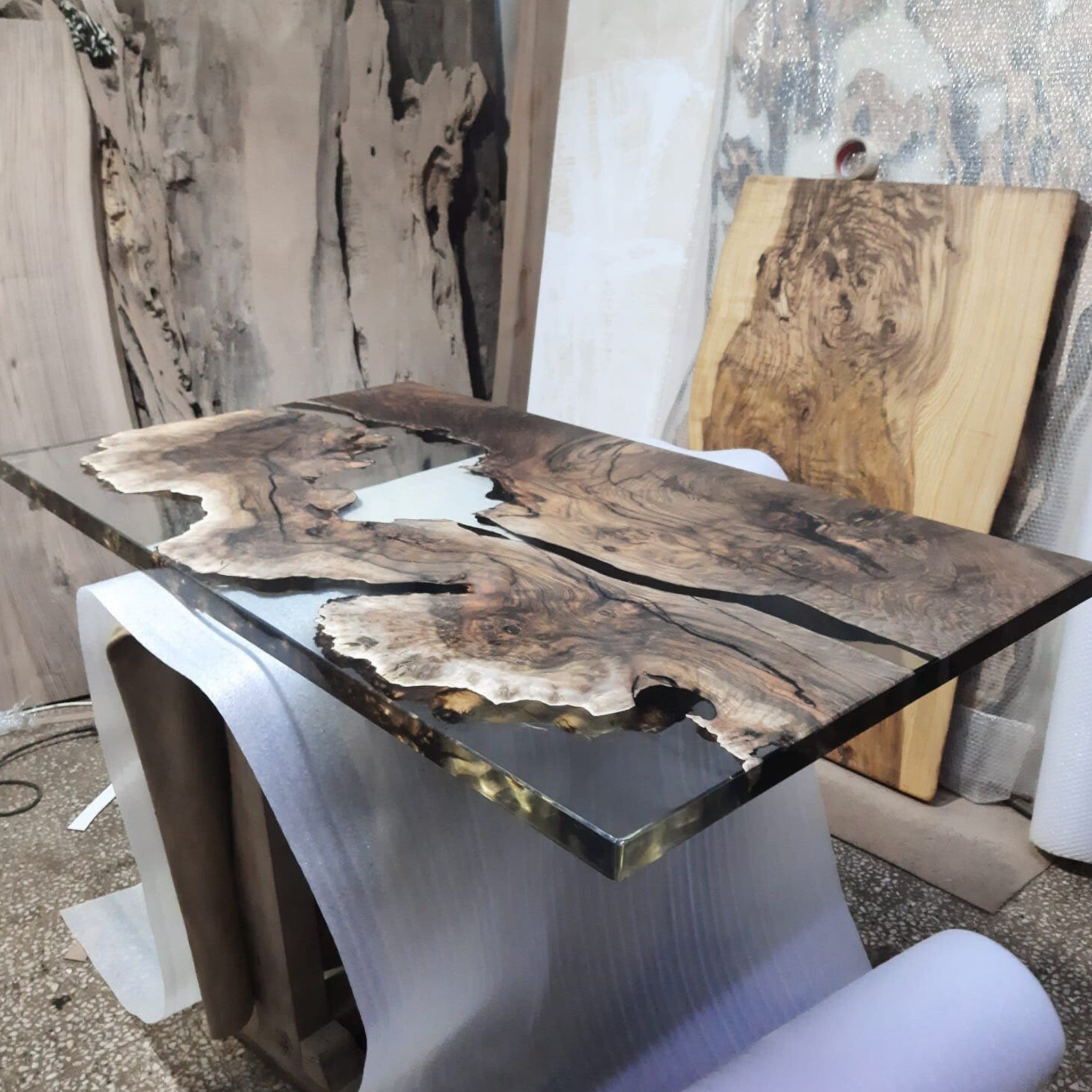 Walnut Clear Epoxy Resin Table, Custom River Table - Iron's Custom Wood