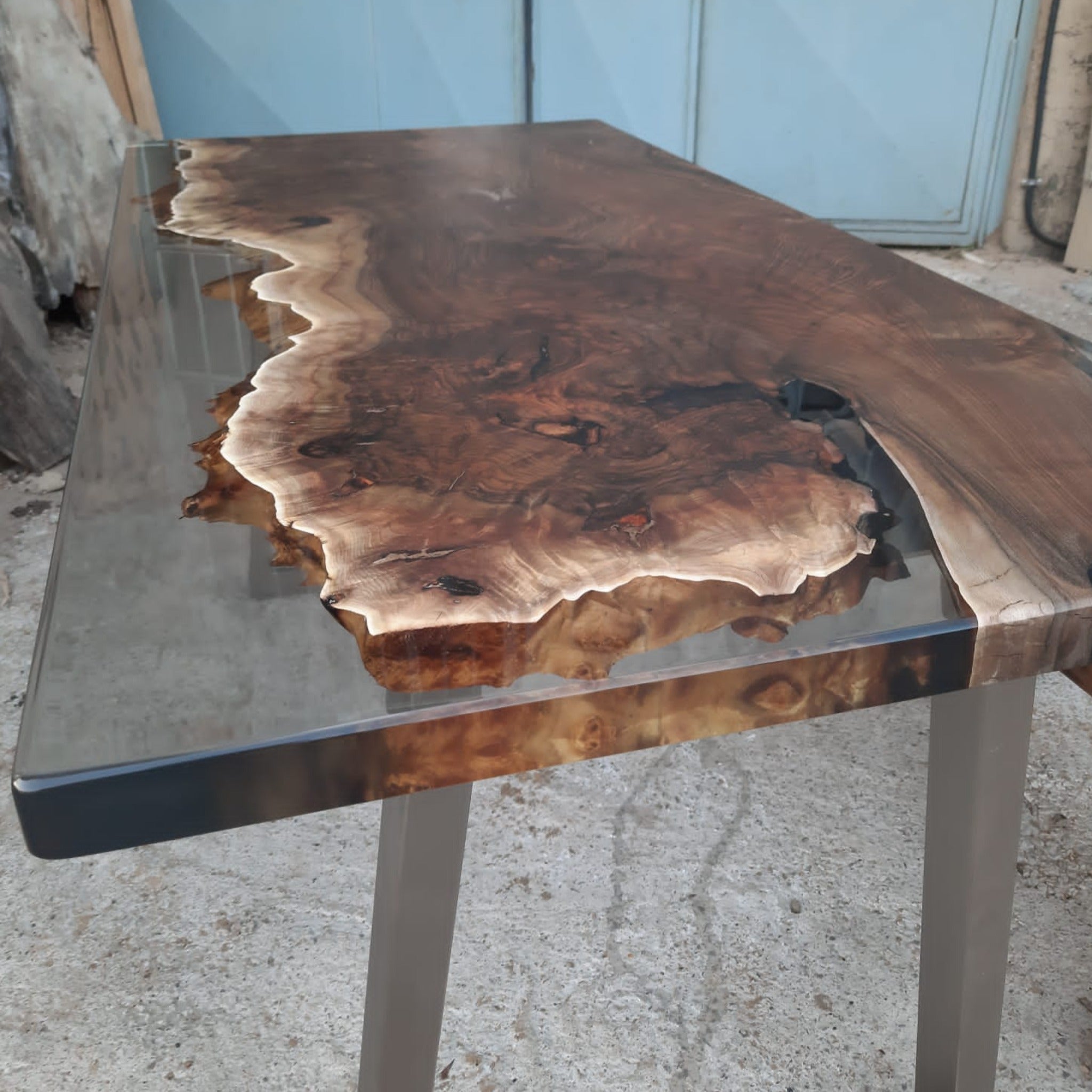 Walnut Clear Epoxy Resin Table, Custom River Table - Iron's Custom Wood