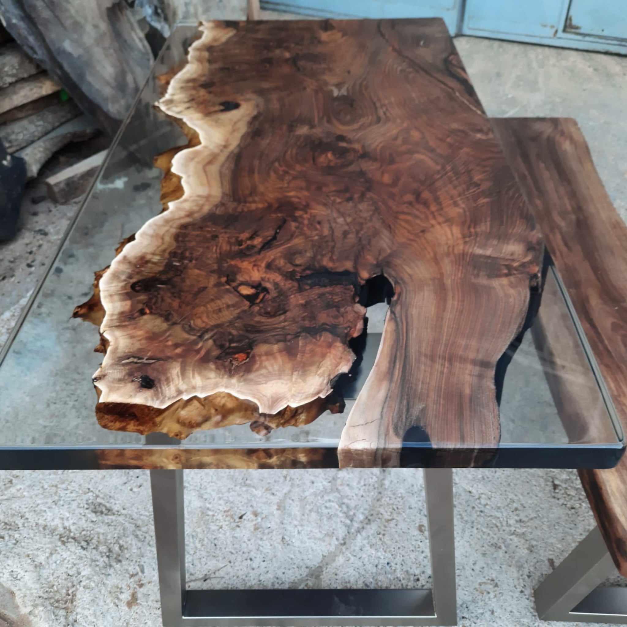 Walnut Clear Epoxy Resin Table, Custom River Table - Iron's Custom Wood