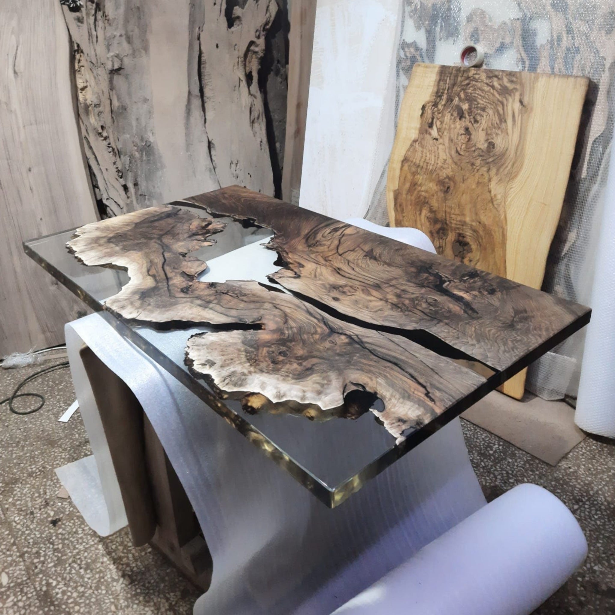 Walnut Clear Epoxy Resin Table, Custom River Table - Iron's Custom Wood