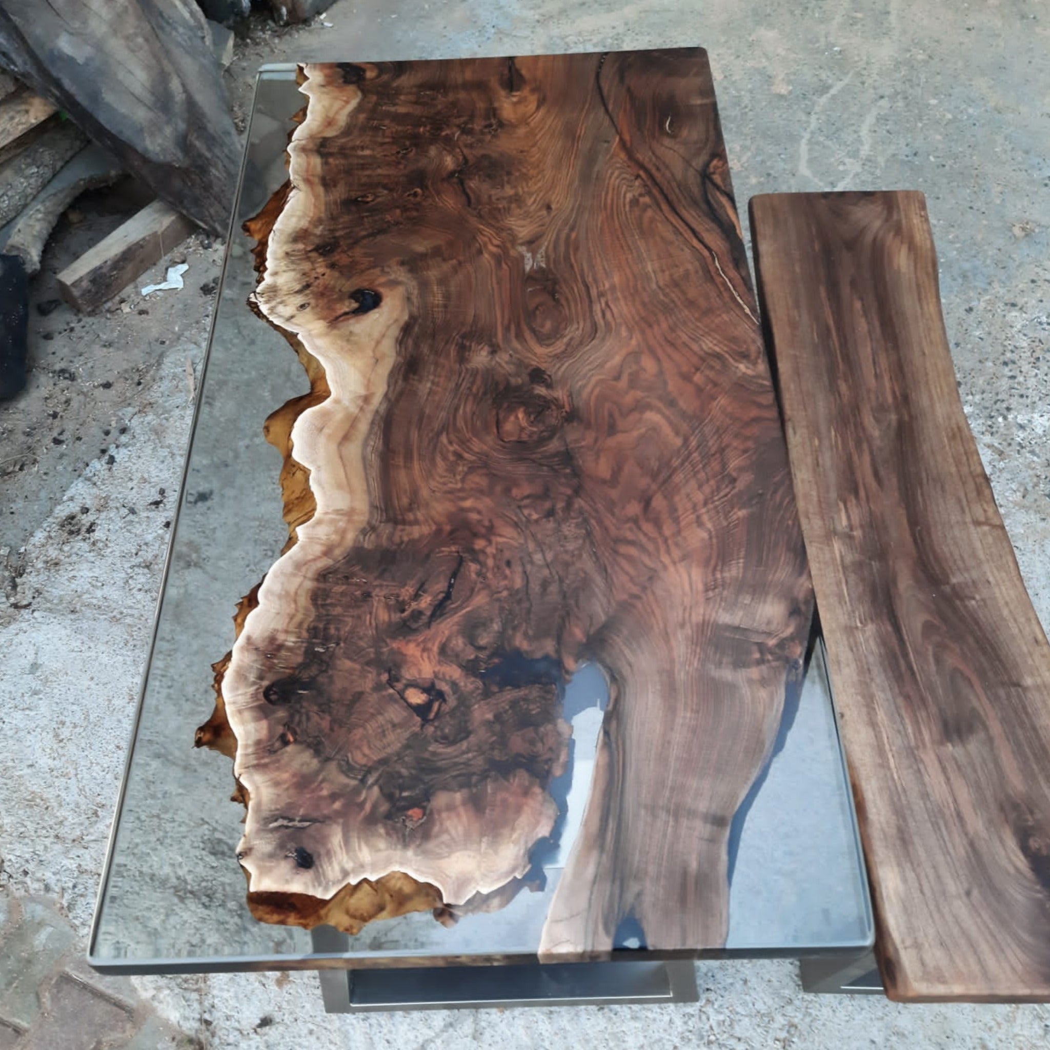 Walnut Clear Epoxy Resin Table, Custom River Table - Iron's Custom Wood