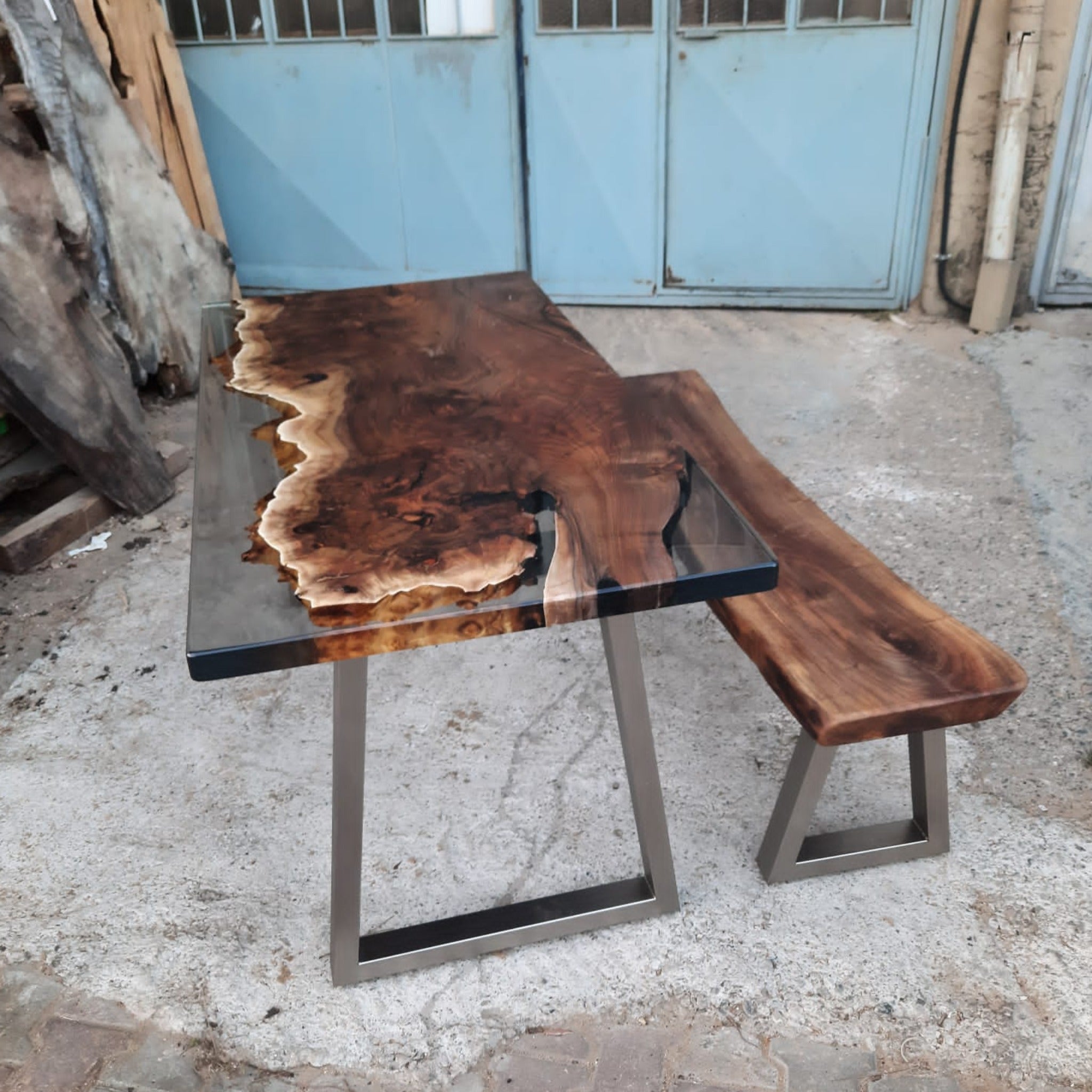 Walnut Clear Epoxy Resin Table, Custom River Table - Iron's Custom Wood