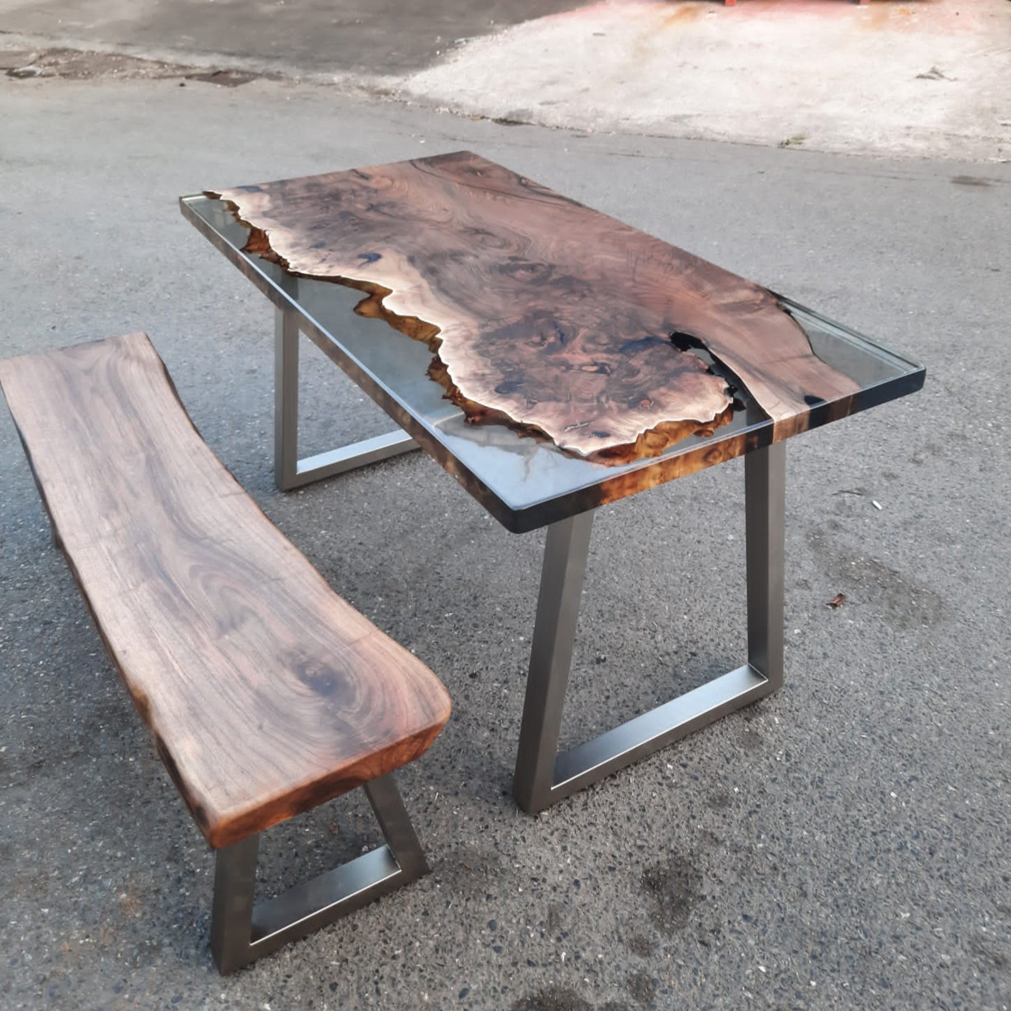 Walnut Clear Epoxy Resin Table, Custom River Table - Iron's Custom Wood