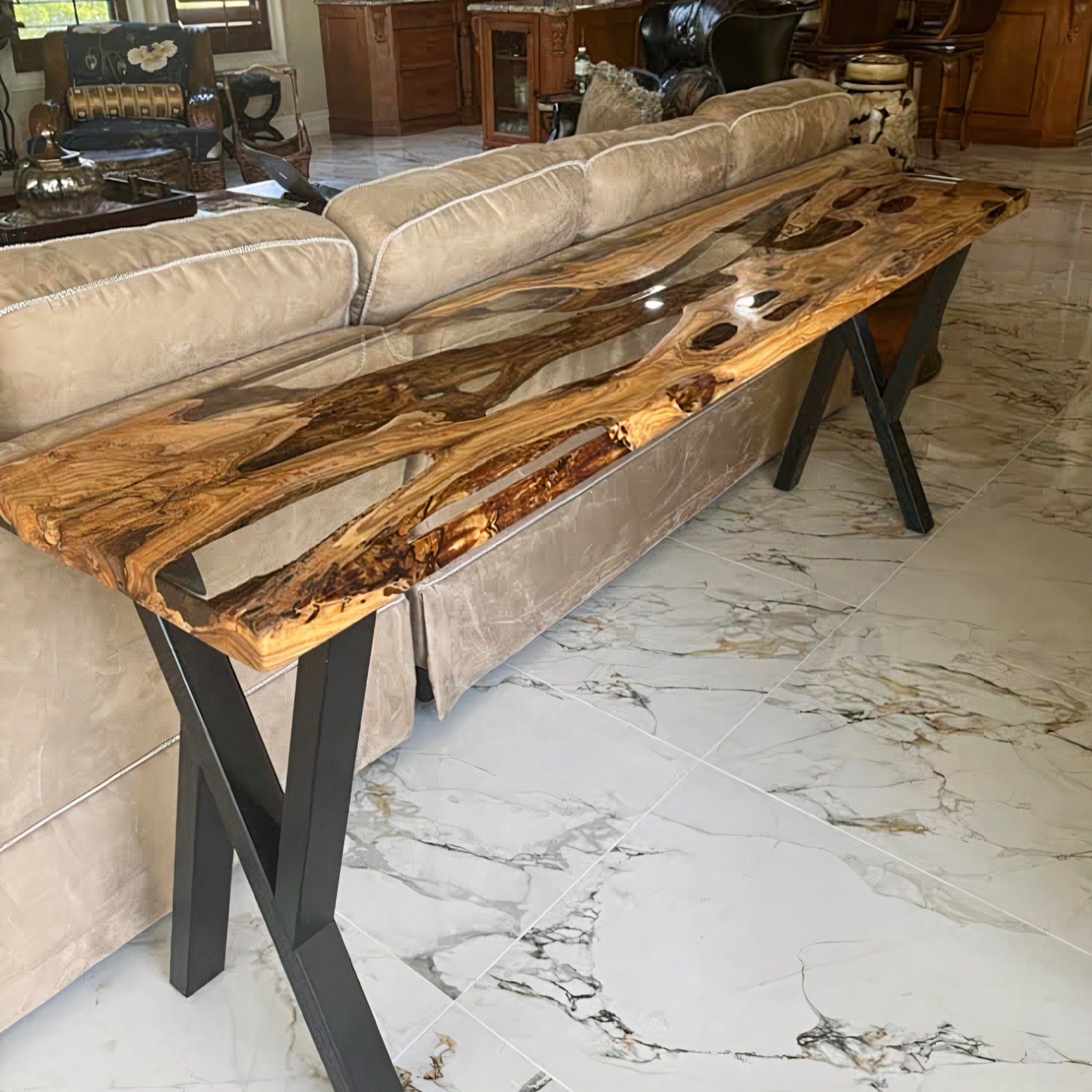 Custom Epoxy Sofa Table - Console table - Iron's Custom Wood