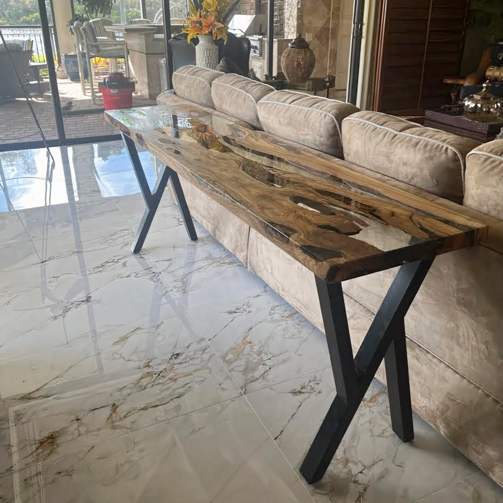 Custom Epoxy Sofa Table - Console table - Iron's Custom Wood